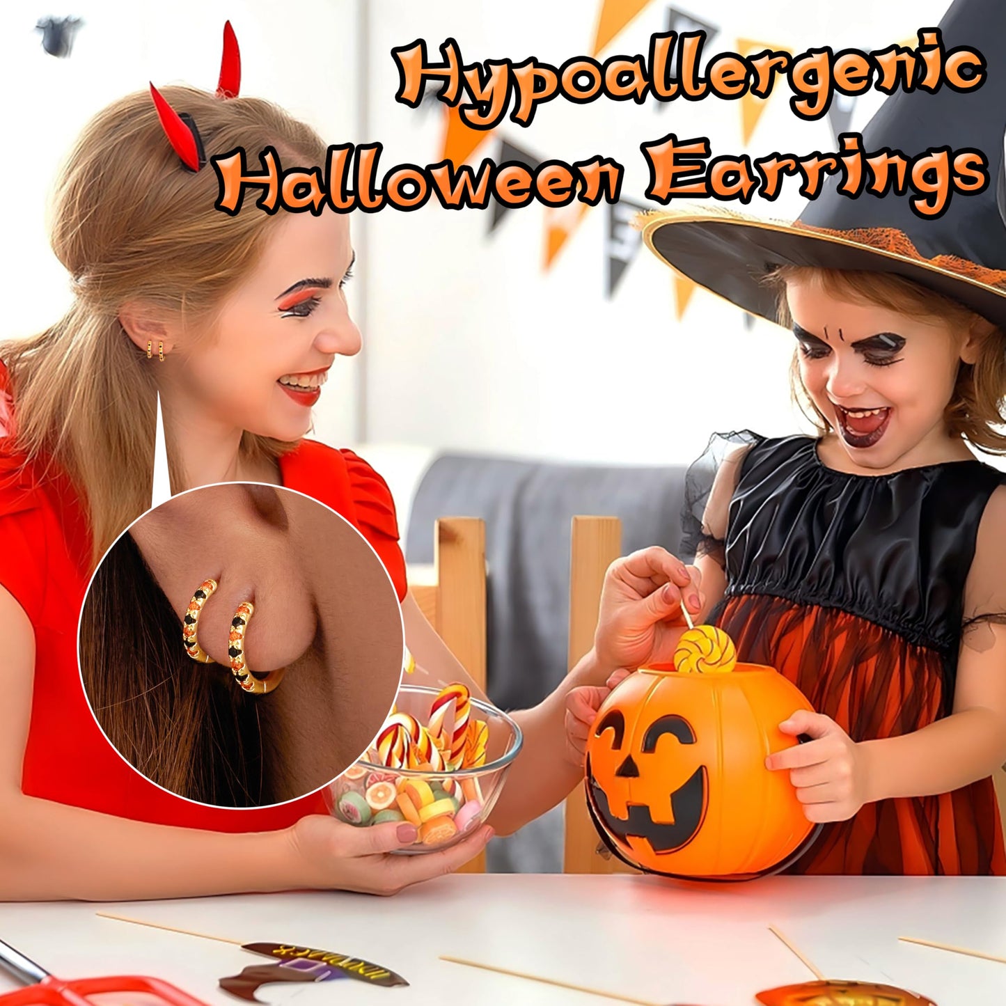 Halloween Accessories Earrings for Women Jewelry Gifts, Halloween Custumes Ghost Pumpkin Studs Huggie Hoop Earrings, Orange Black Spooky Cute Fun Holiday Gifts