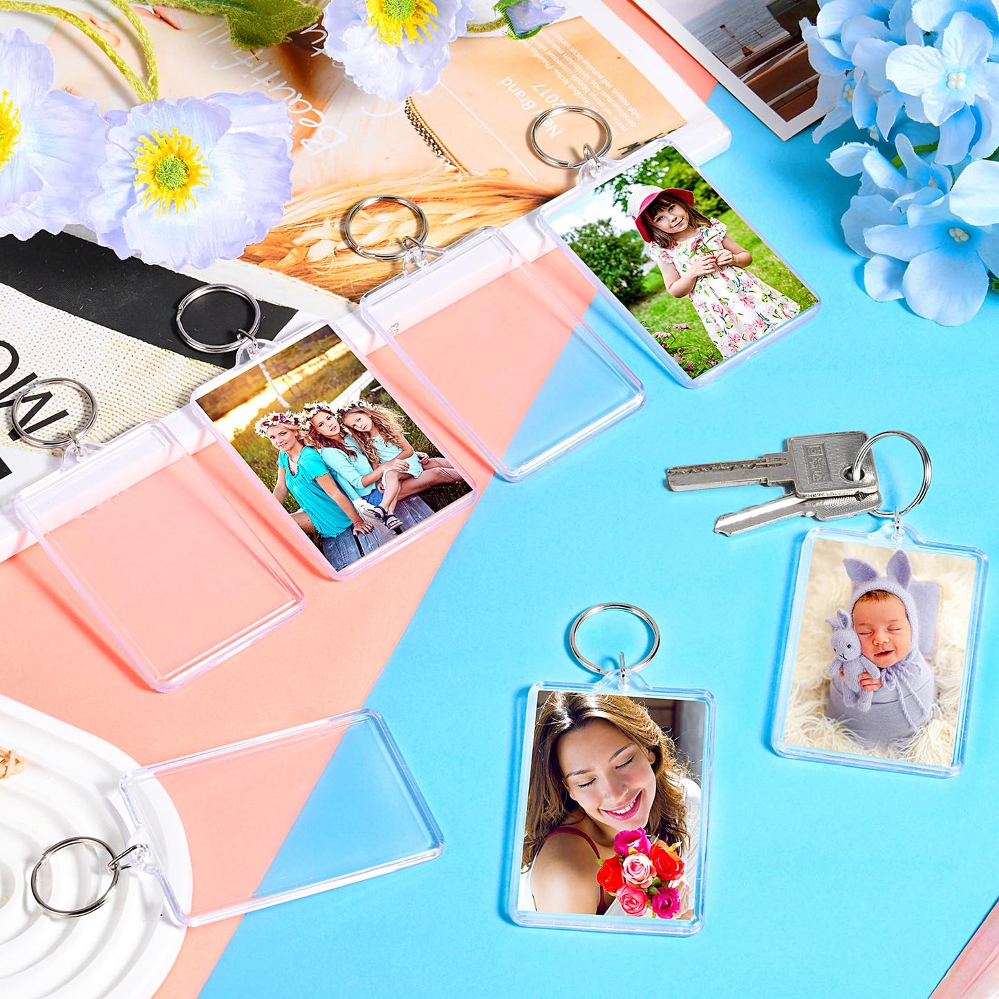 ZHLISHQINJJ 12 Pcs Photo Keychain (2 x 3inch) Transparent Picture Keychain, Acrylic Photo Insert Keychain Blank Photo Insert Keyring DIY Personalize Favor Graduation Gift