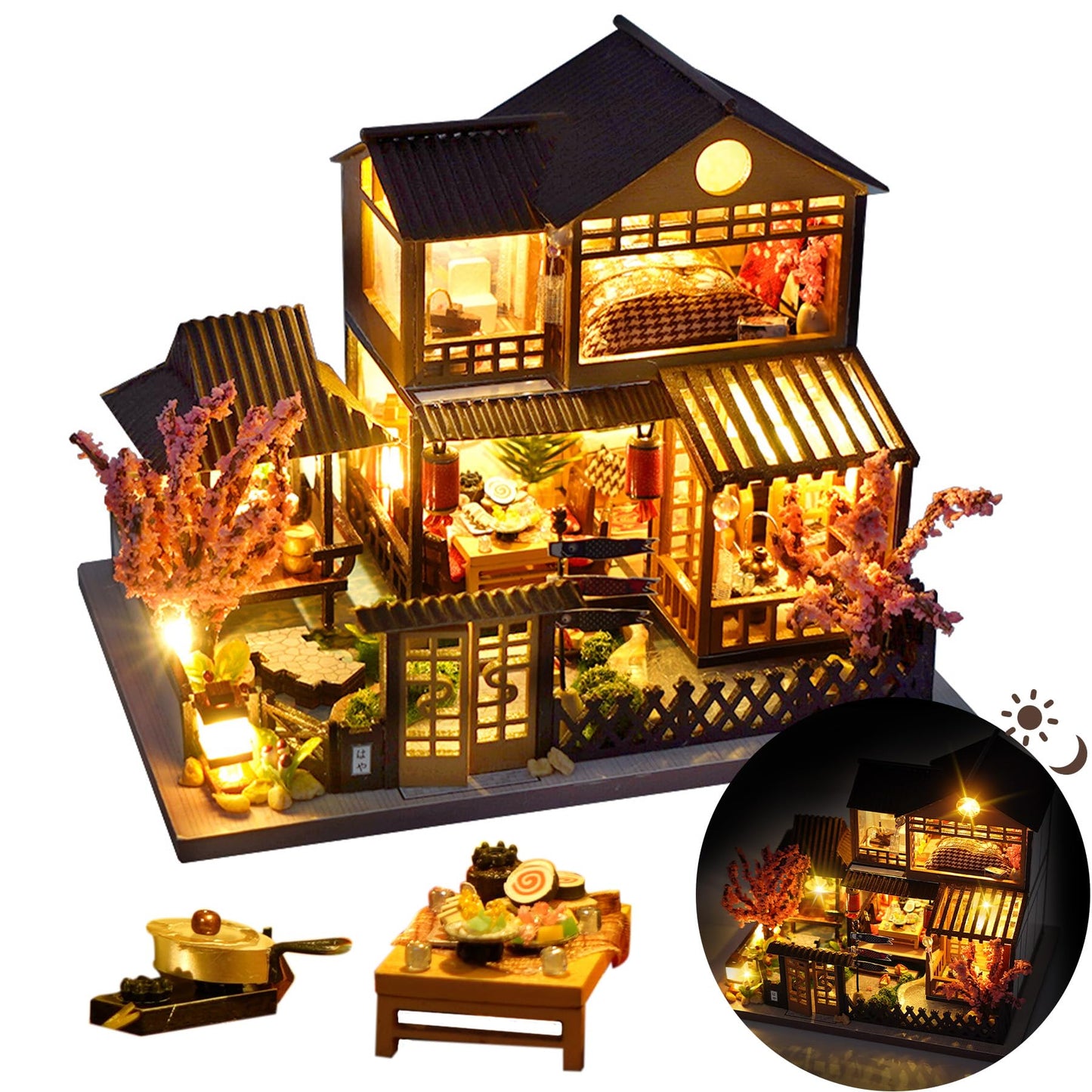DIY Miniature House Kit, Mini House Kit for Beginners, DIY Dollhouse Kit for Adults to Build, Model Building Craft Diorama Kit, Ideal Gifts for Birthday Christmas(Japanese Garden House)