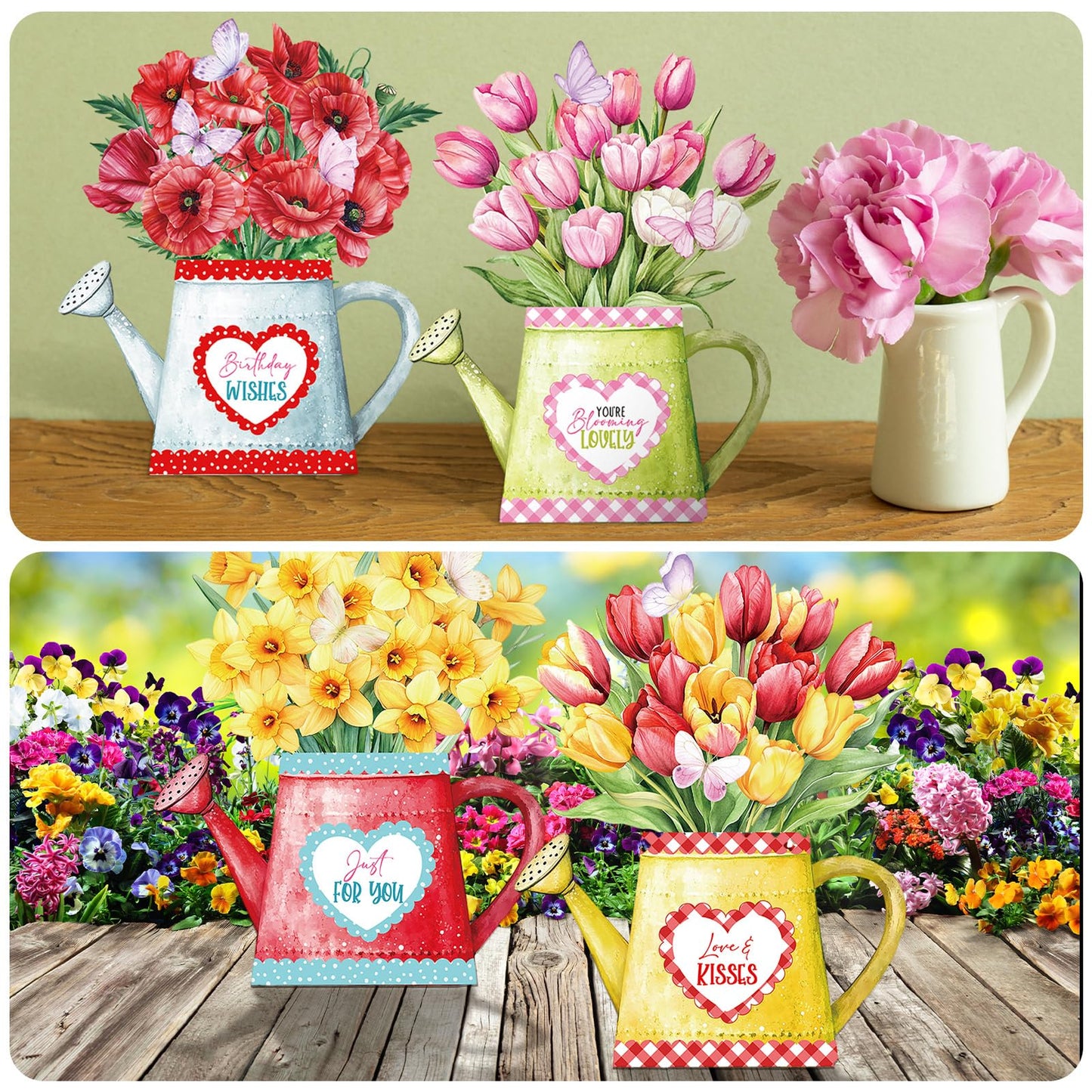 Gueevin 18 Set Mother's Day Craft Kits Watering Can Blossoms Card Making Kit for Card Making Supplies & Crafting with Sticky Foam Pads Handmade DIY Supplies Holiday Gift for Birthday Party Mothers Day