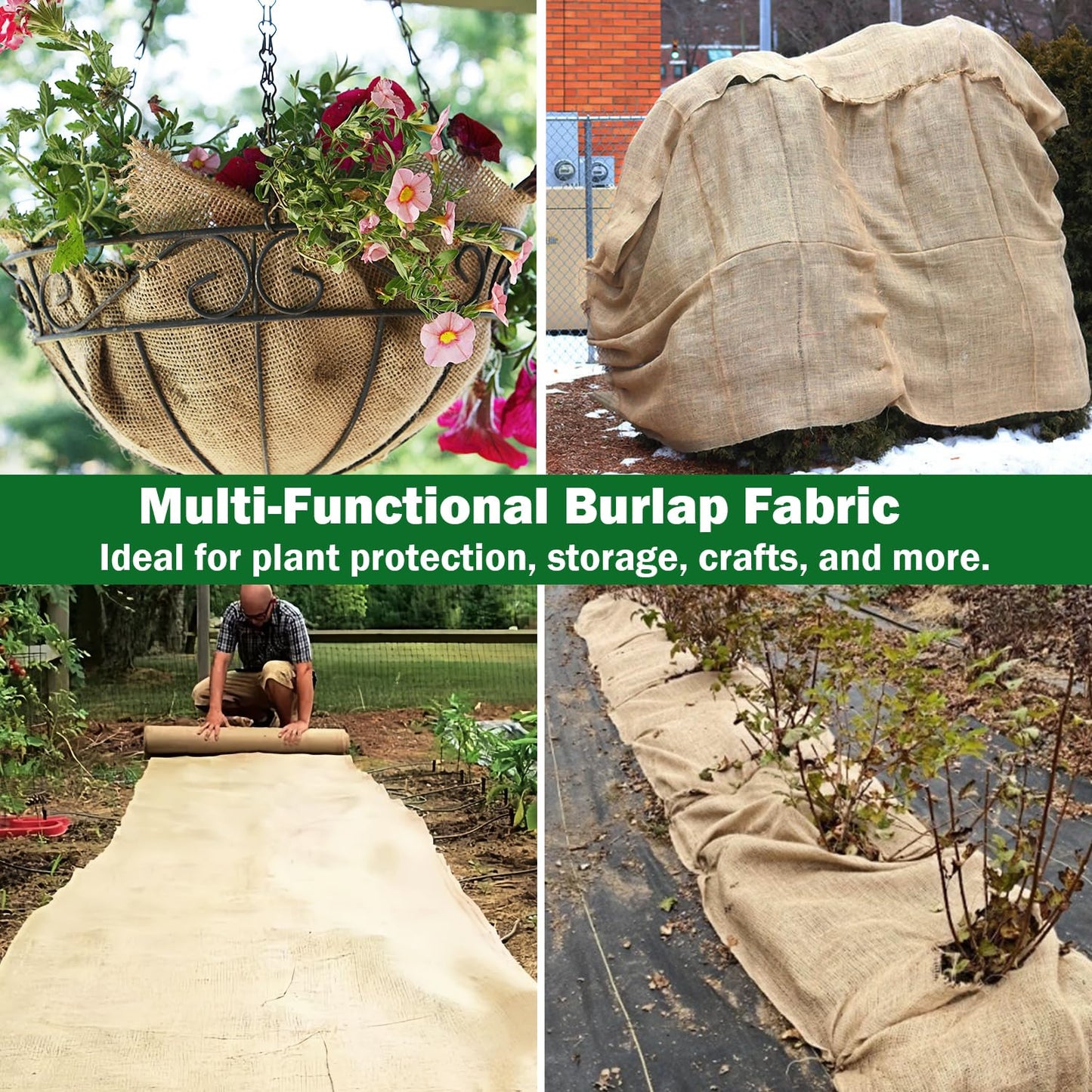 Liaycco 40" x 40 Feet Burlap Fabric Roll 13 Yards – Burlap Fabric by the Yard for Tree Wrap, Garden Plant Cover, Weed Barrier, Landscaping & DIY Crafts, Ideal for Outdoor Winter Protection