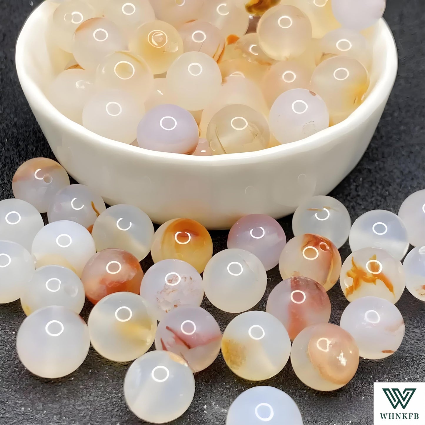 WHNKFB 6mm 100PCS Natural Red Flower Agate Round Beads, Volcanic Blossom Loose Gemstone Beads for Jewelry Making Craft - 4mm 6mm 8mm 10mm Options with Free Elastic Cord