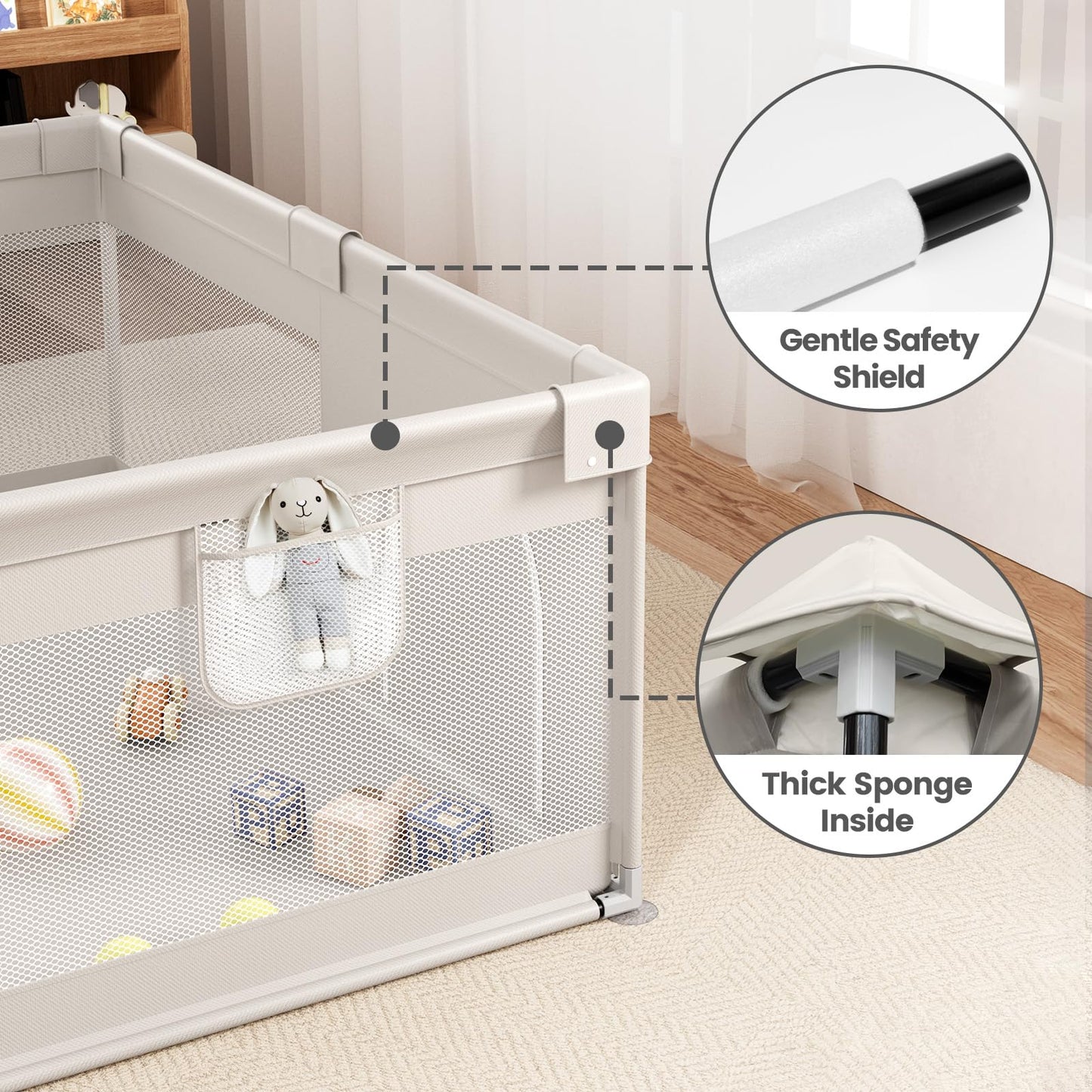 ZEEBABA Extra Large Baby Playpen - Playpen for Babies and Toddlers, Play Pen with Gate, Play Yard Baby Fence Play Area Zone Indoor, Sturdy Kids Play Pin (Gray, 69×59in)
