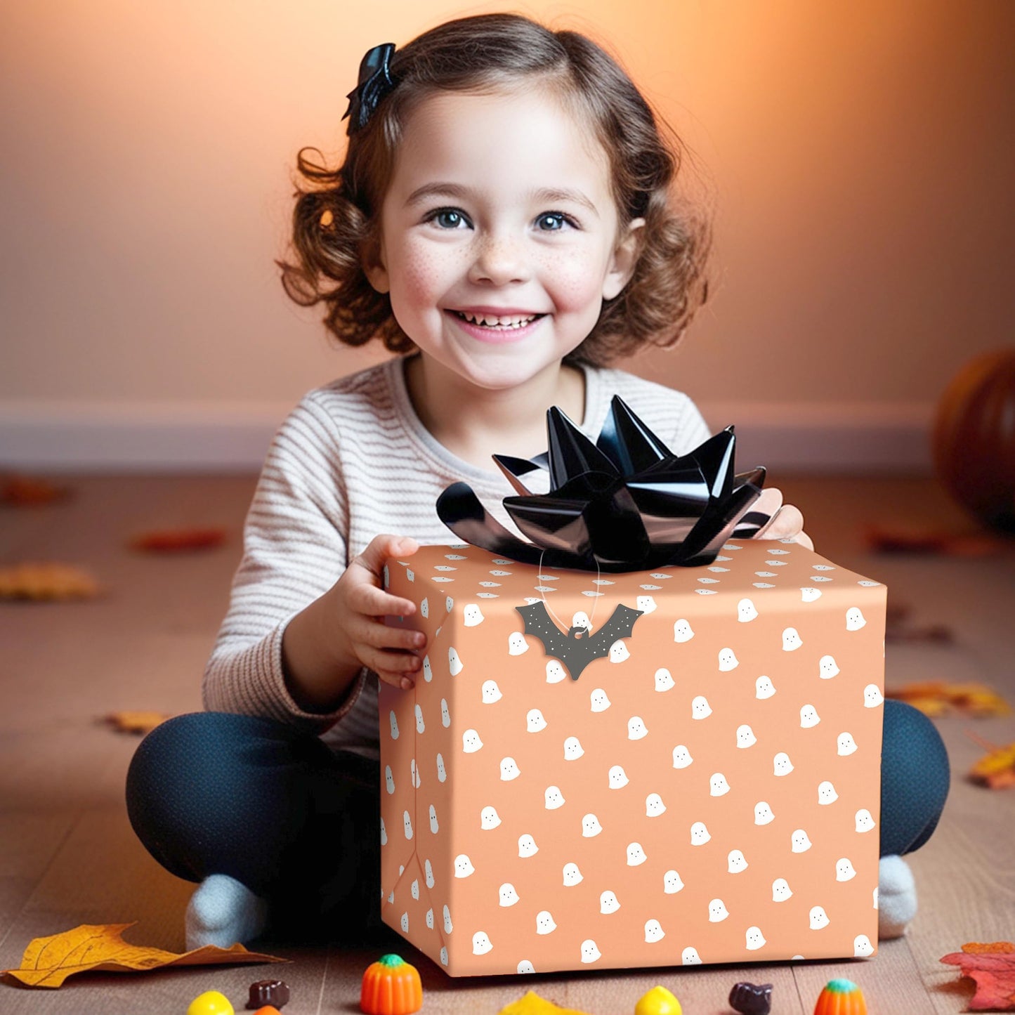Cheerland Halloween Party Decorations Cute Spooky Pumpkin Treat Bags With Wrapping Paper for Horror Theme Birthday Baby Shower Summerween Party Supplies