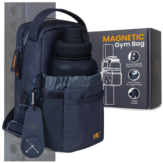 M2C® PREMIUM Magnetic Gym Bag – Holds Up to 12 lbs – Gym Pouch with Water Bottle, Cup & Wallet Pocket, Phone Storage, Key Clip, Adjustable Sling Strap – Ideal for Sports, Work & Travel