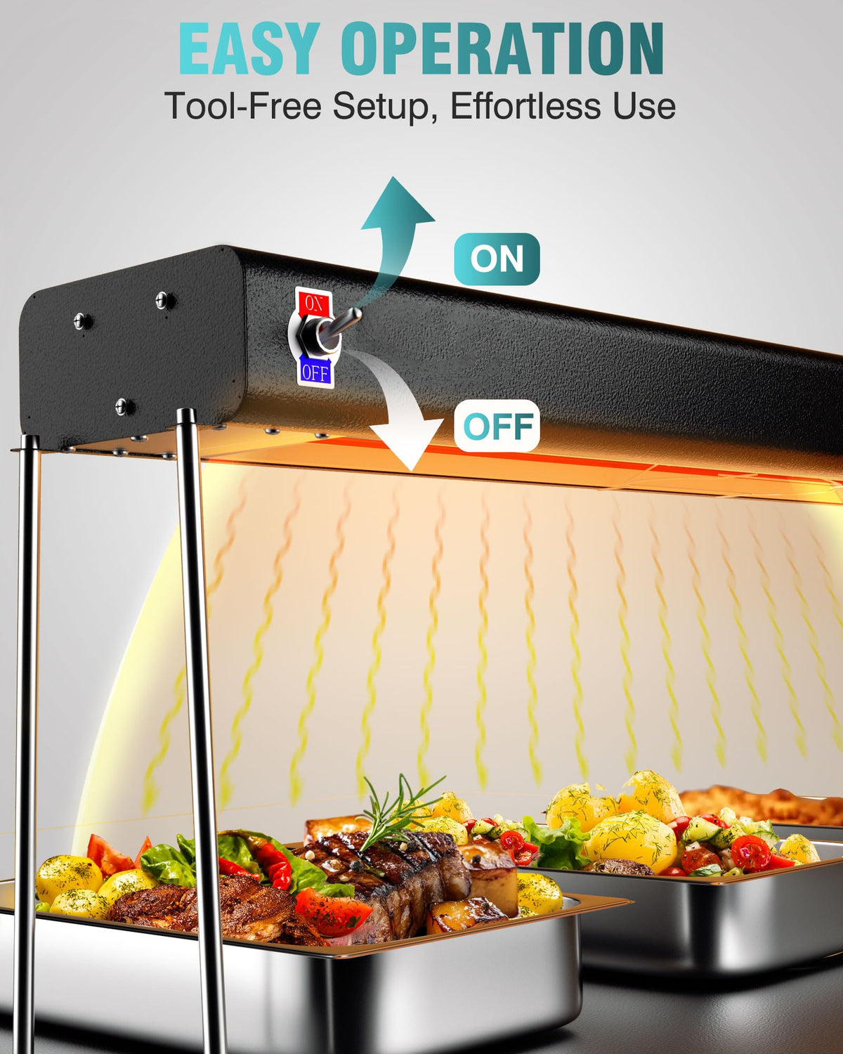 WantJoin Food Heat Lamp - 35 Inch Commercial Food Warmer Lamp Strip, 750W 86-176°F/30-80°C Electric Aluminum Hanging & Freestanding Dual-Use Heat Lamps for Kitchen Catering Restaurant Buffet, Black