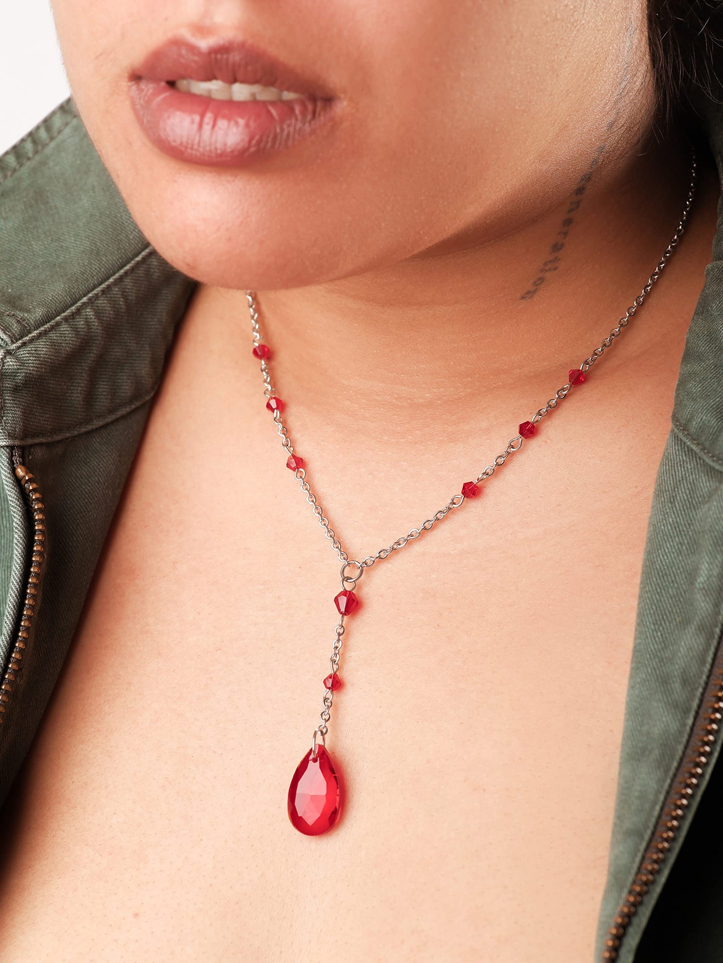 Sacina Gothic Red Dainty Teardrop Y Necklace, Gothic Emo Grunge Necklace, Goth Jewelry, Christmas Jewelry Gift for Women