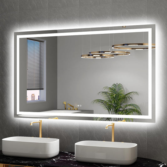 Twalsu LED Mirror for Bathroom 60x36 Lighted Bathroom Vanity Mirrors with Lights, Brighter Frontlit and Backlit Anti-Fog Mirror, Tempered Glass, Dimmable 3 Colors Light Modes, Memory Function