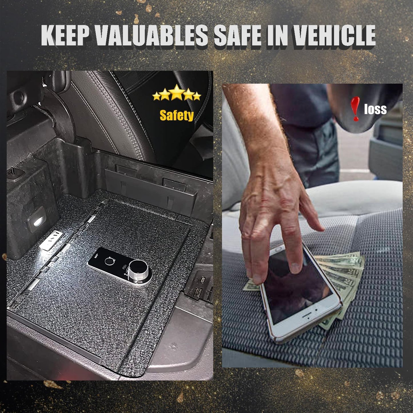 Center Console Gun Safe Vault - WASAI Vehicle Safe Vault Compatible with Hyundai Tucson 2026, Anti-Theft High Security Armrest Lock Box with Biometric Fingerprint Lock with Backup Key.