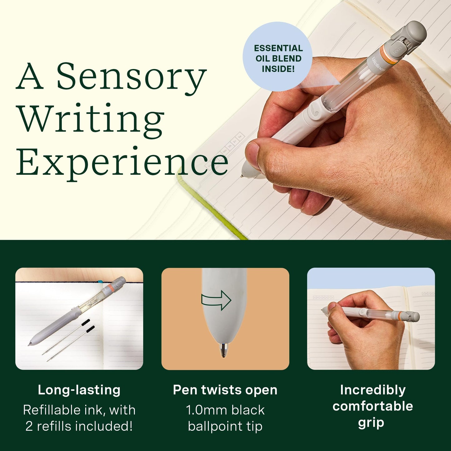 Lifelines Pen Diffuser Set, Spiced Chai Latte - 1mm Black Ballpoint Pen with Scented Essential Oil Blend & 2 Ink Refills – Aromatherapy Diffuser & Sensory Immersion Diffuse Aroma As You Write