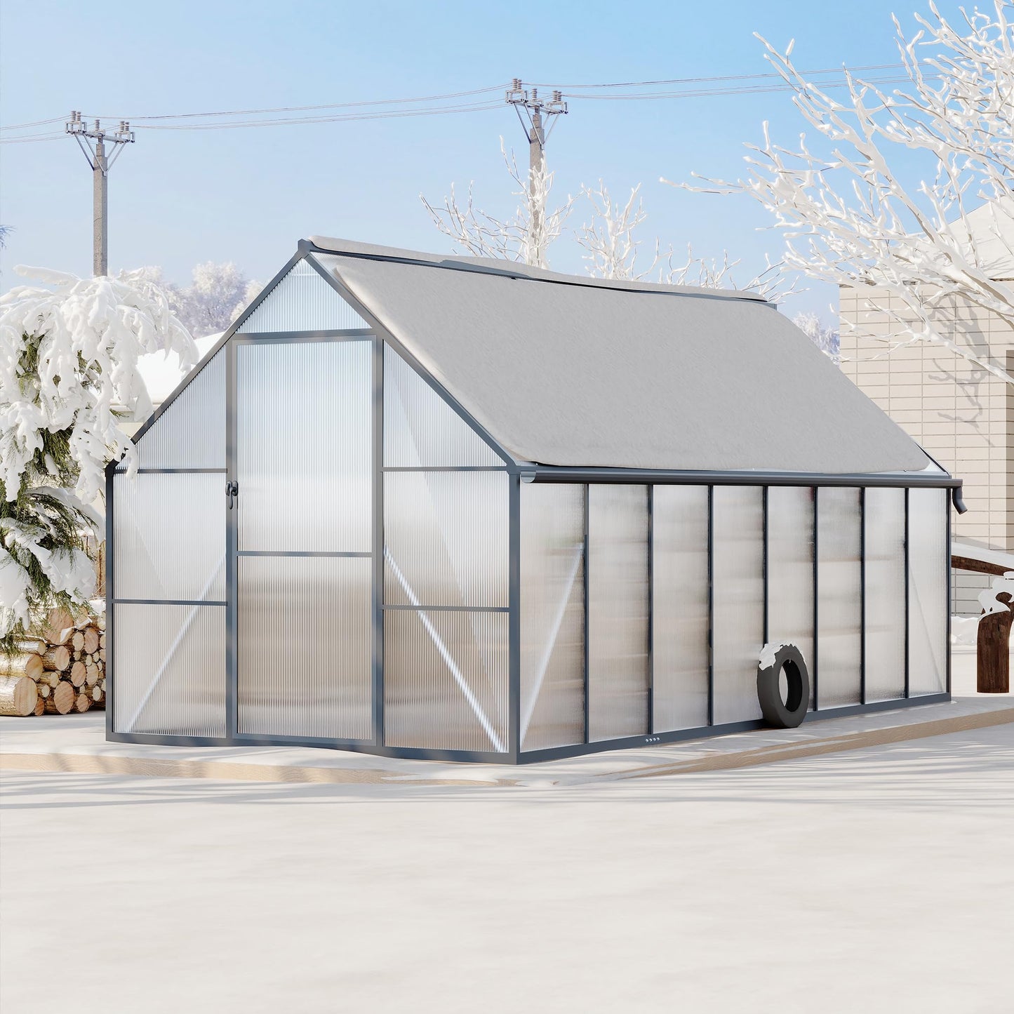 8 ft x16 ft Aluminum-Framed Polycarbonate Greenhouse, Heavy Duty Polycarbonate Greenhouse with Quick Setup Structure and Roof Vent, Large Enhanced Aluminum Green House Kit for Outdoors