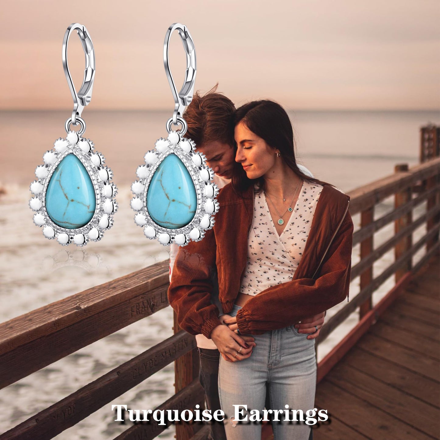 HELORET Turquoise Leverback Earrings for Women, Turquoise Drop Earrings Leverback Healing Stone Earrings Jewelry