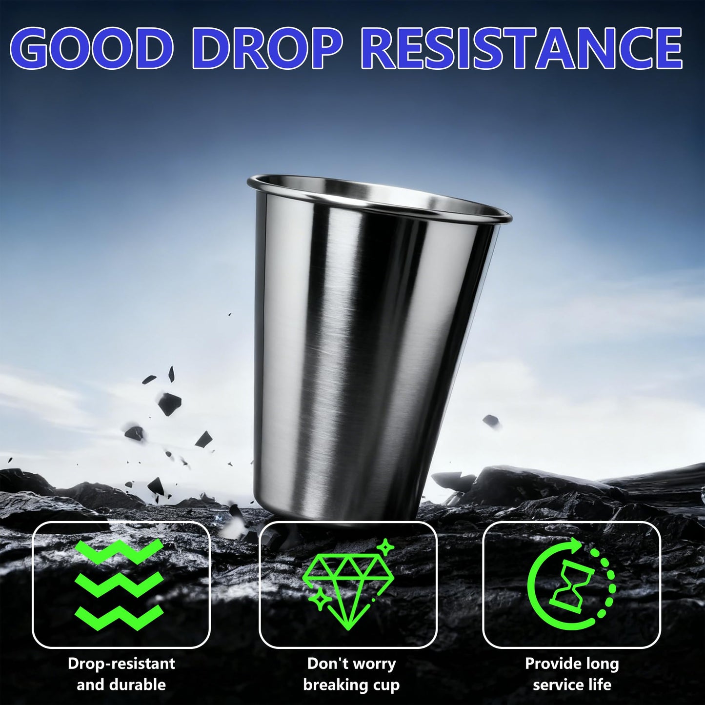 20oz 100PCS Stainless Steel Pint Cup,Pint Tumbler,Reusable metal Cups,Stainless Steel Water Tumbler,BPA Free,Stackble,Durable,Unbreakable Metal Drinking Glasses for Bar,Banquet Mugs (100, 20OZ)
