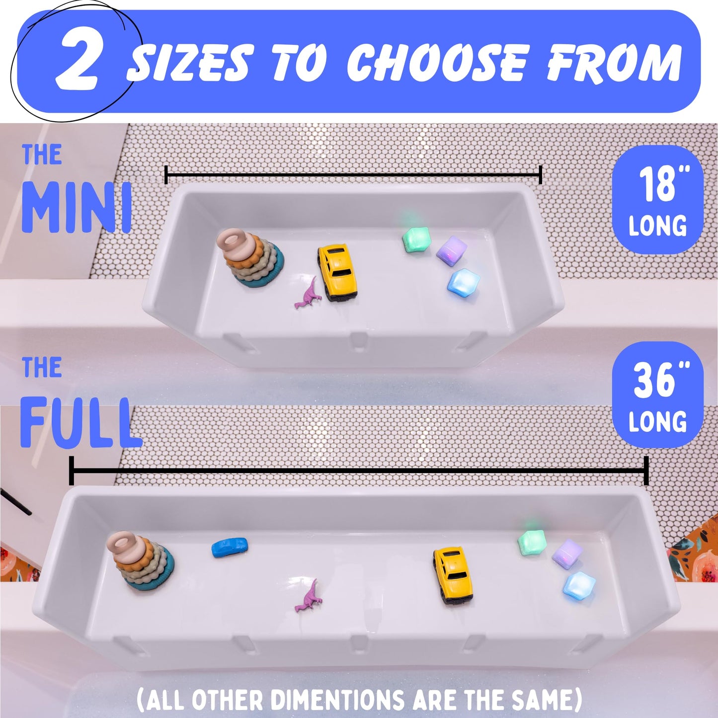 Tub Topper® Bathtub Splash Guard & Bath Shelf for Kids – Toddler Bath Tray, Bath Toys Storage & Ledge Organizer – Splash Guard for Bathtub with Suction Cups – Kids Bathroom Accessories (White)