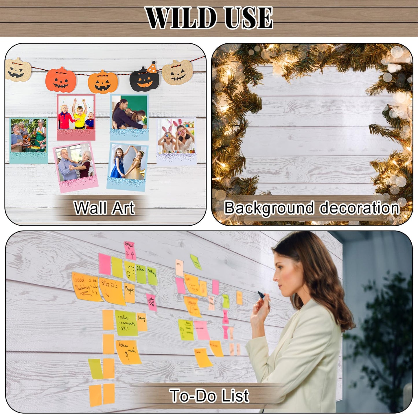 White Wood Bulletin Board Roll Reusable Waterproof Erasable White Wood Non-Woven Fabric Bulletin Board Roll Wooden Poster for Teacher Classroom Decors Wrap Crafts 15.7"×65.6ft