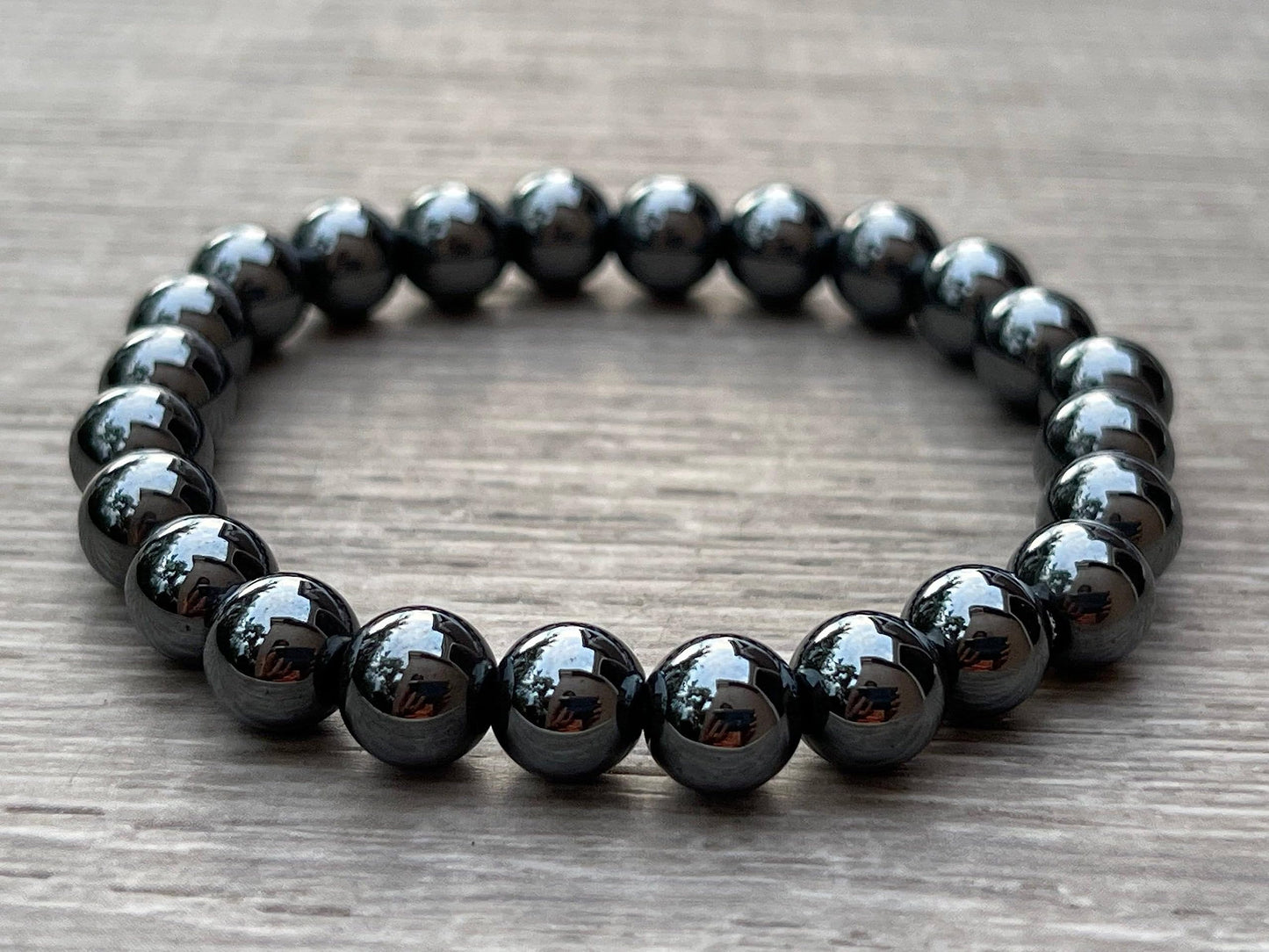 GAF TREASURES Hematite Crystal Bead Bracelet 8mm, Genuine Hematite Stretch Gemstone Bracelet, Healing Crystal Bracelet, Gift for Men & Women (1)