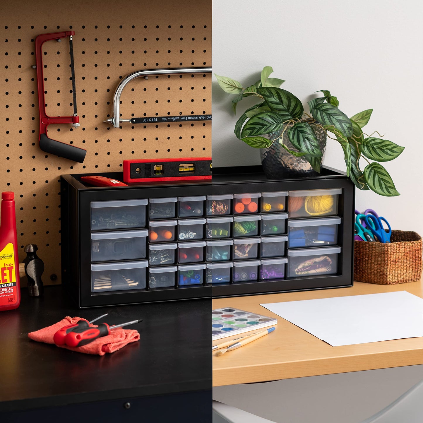 IRIS USA 26-Drawer Teacher Toolbox, 2 Pack, Made in USA, Stackable Plastic Storage Drawers for Crafts, Stickers, Crayons, Markers, Beads, Hardware, Building Bricks, Garage Organizer Cabinet, Black