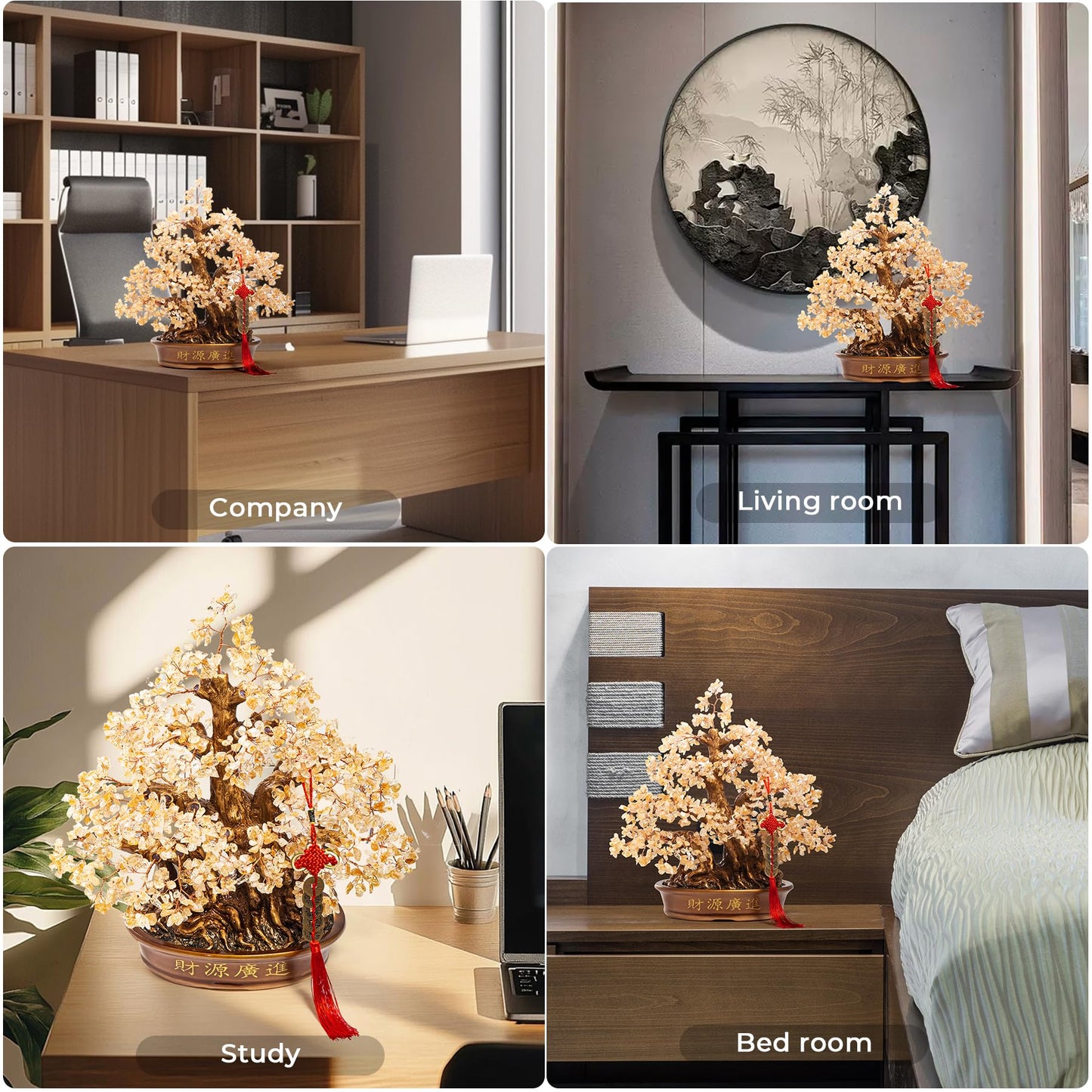 Natural Citrine Gemstone Crystal Bonsai Tree of Life （1,300 Gemstone Count） Large Feng Shui Money Chakra Tree for Luck and Wealth Desk Decoration 18 Inches