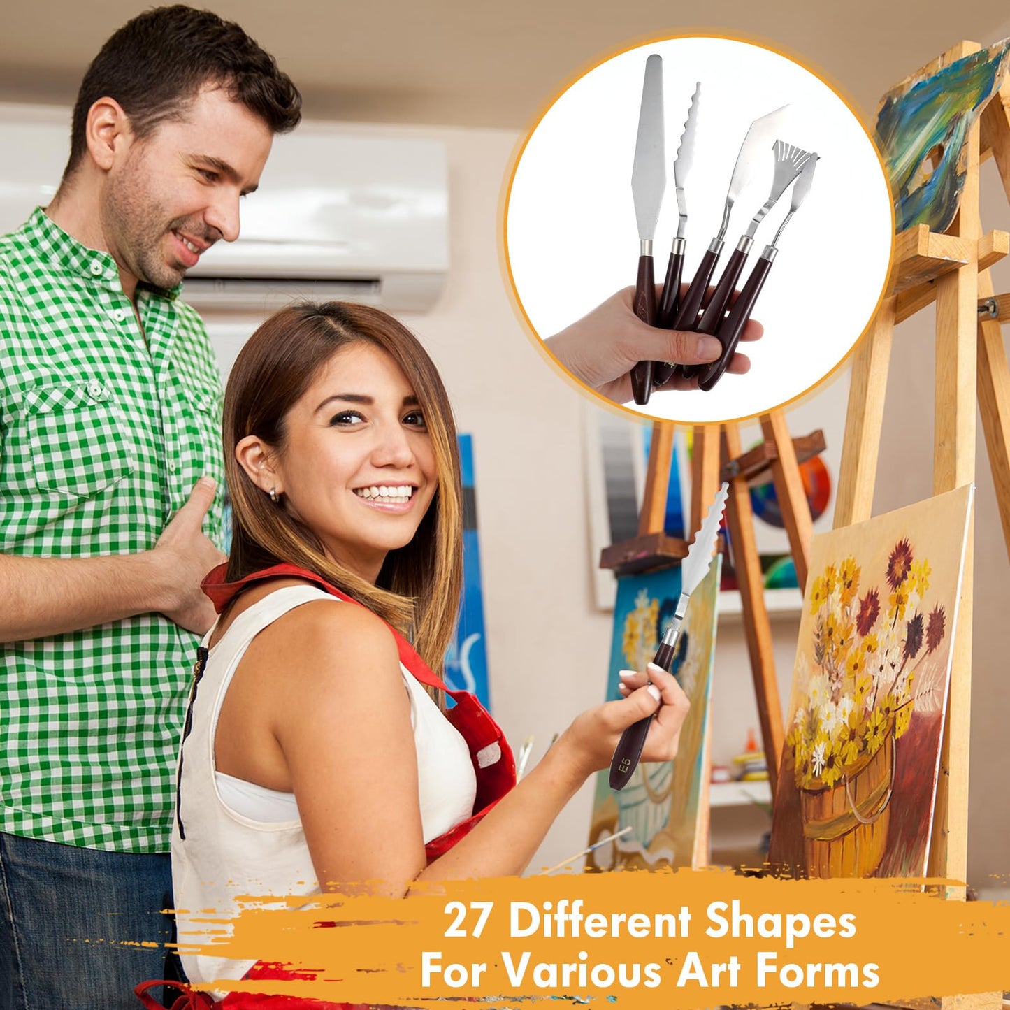 MBAIYO 27 Pcs Palette Knife Set, Stainless Steel Painting Knife Set Wood Handle Palette Knives Paint Spatula Pallet Knives for Acrylic Paint Tools for Canvas Oil Painting Mixing and Texturing