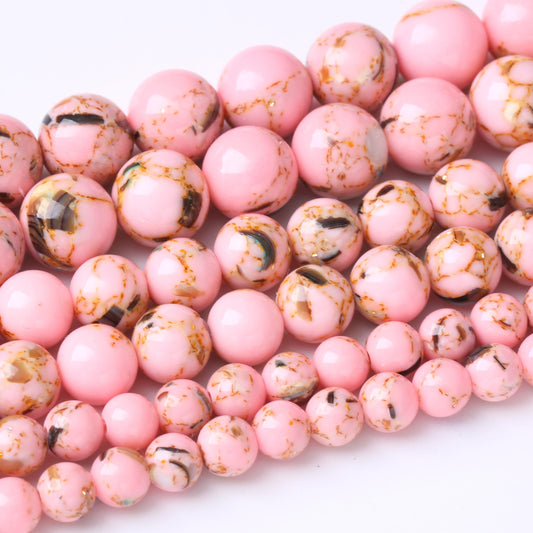 36PCS 10MM Pink Shell Turquoise Beads with Mother-of-Pearl Round Loose Beads for Jewelry Making 15