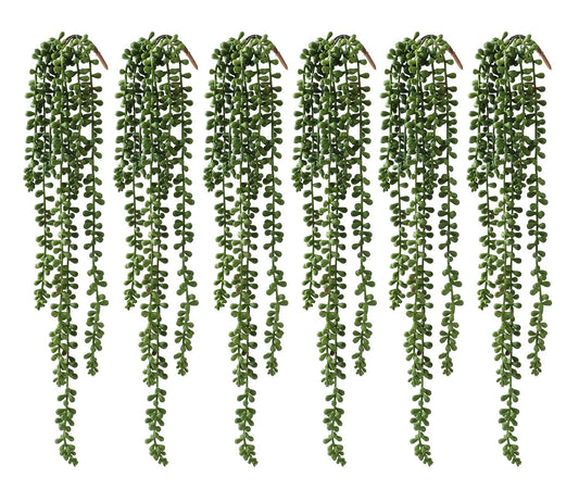 dallisten 6 Pcs Artificial Succulents Hanging Plants, Fake String of Pearls Greenery Plants, Decoration for Wall, Home, Backdrop, Garden, Indoor and Outdoor