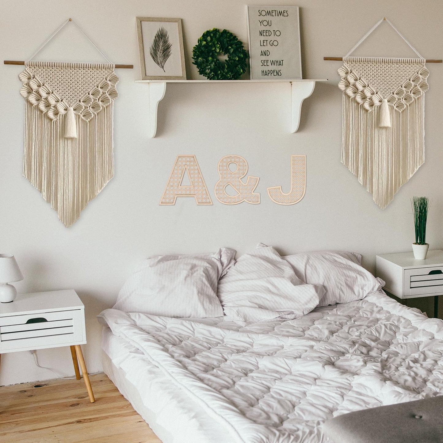 Wooden Rattan Letters 8 inch Wood Letters P for Wall Decor Crafts Boho Nursery Decor for Baby Shower Wedding Bedroom Name Signs Large Rustic Letter Home Decoration