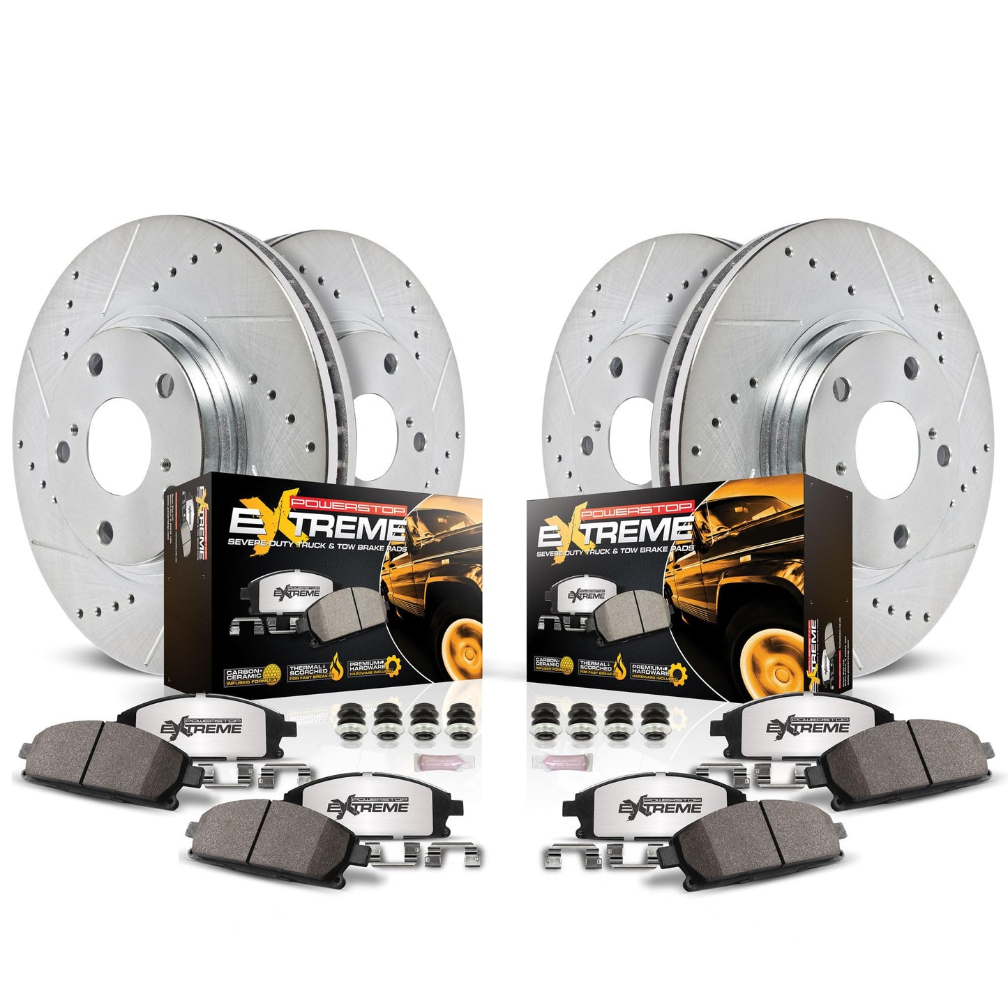 PowerStop Front & Rear Brake Kit For Ford Expedition 2022-24 |F-150 2021-24 |Lincoln Navigator 2022-24 - Truck & Tow Carbon Fiber Ceramic Brake Pads + Drilled & Slotted Rotors Upgrade, K8803-36