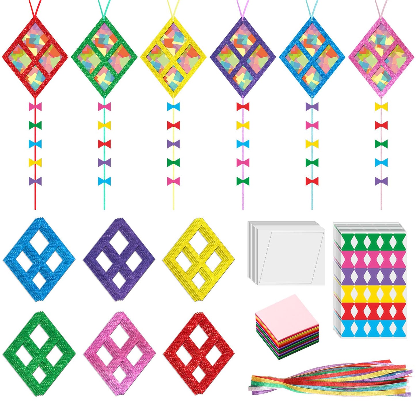 ShinyRelief 24 Sets Kites Craft DIY Kites Tissue Paper Craft Kits Summer Party Supplies DIY Hanging Ornaments Make Your Own Summer Beach Party Decoration for Outdoor Grassland Activities