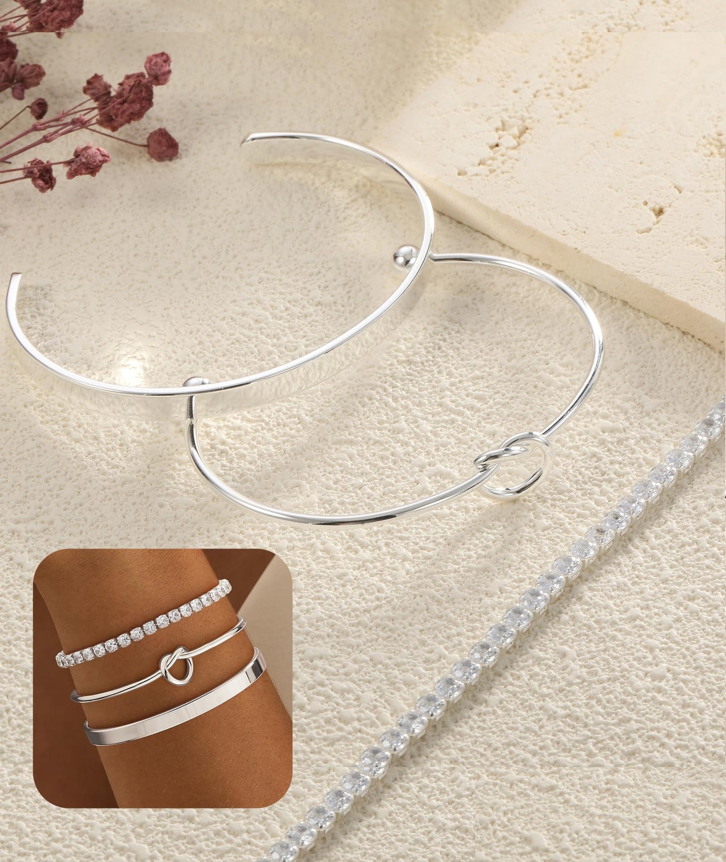 ZOERAY Silver Gold Bangle Bracelets for Women Non Tarnish 14k Gold Plated Stackable Cuff Bracelets for Women Trendy Cubic Zirconia Stainless Steel Chunky Bracelet Stack Set Waterproof Jewelry Gifts