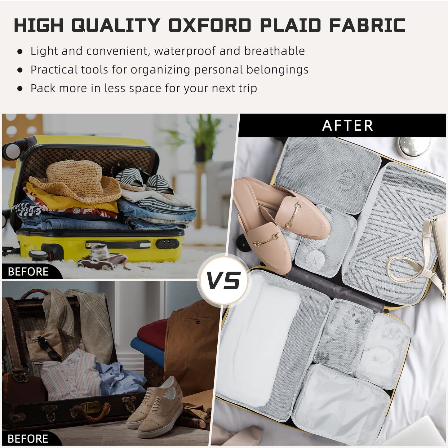 Reginary 2 Packs 6 Set Travel Packing Cubes Luggage Organizer Set Lightweight Suitcase with Shoe Bag for Clothes Toiletries (Gray)