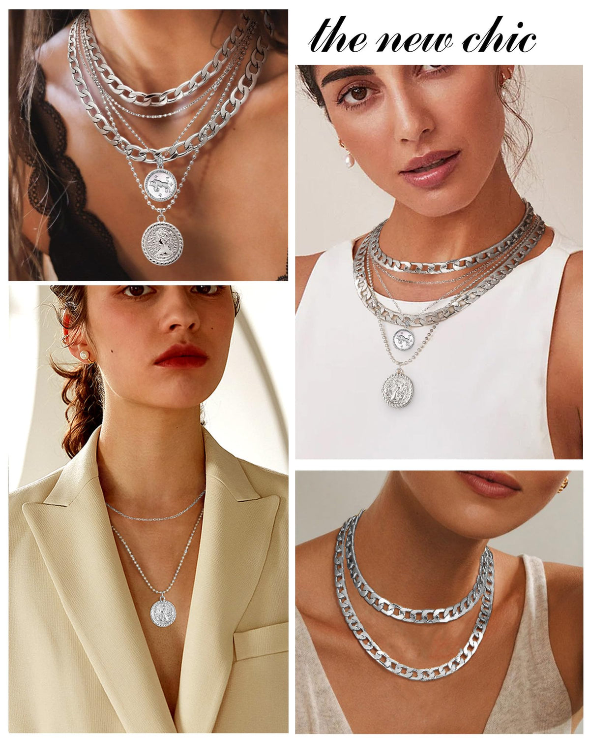 MJartoria Gold Layered Necklaces for Women Trendy Retro Coin Pendant Necklace Dainty Chunky Chain Choker Necklaces for Jewelry Birthday Gifts (Silver, Zodiac-Taurus-3PCS Layered)