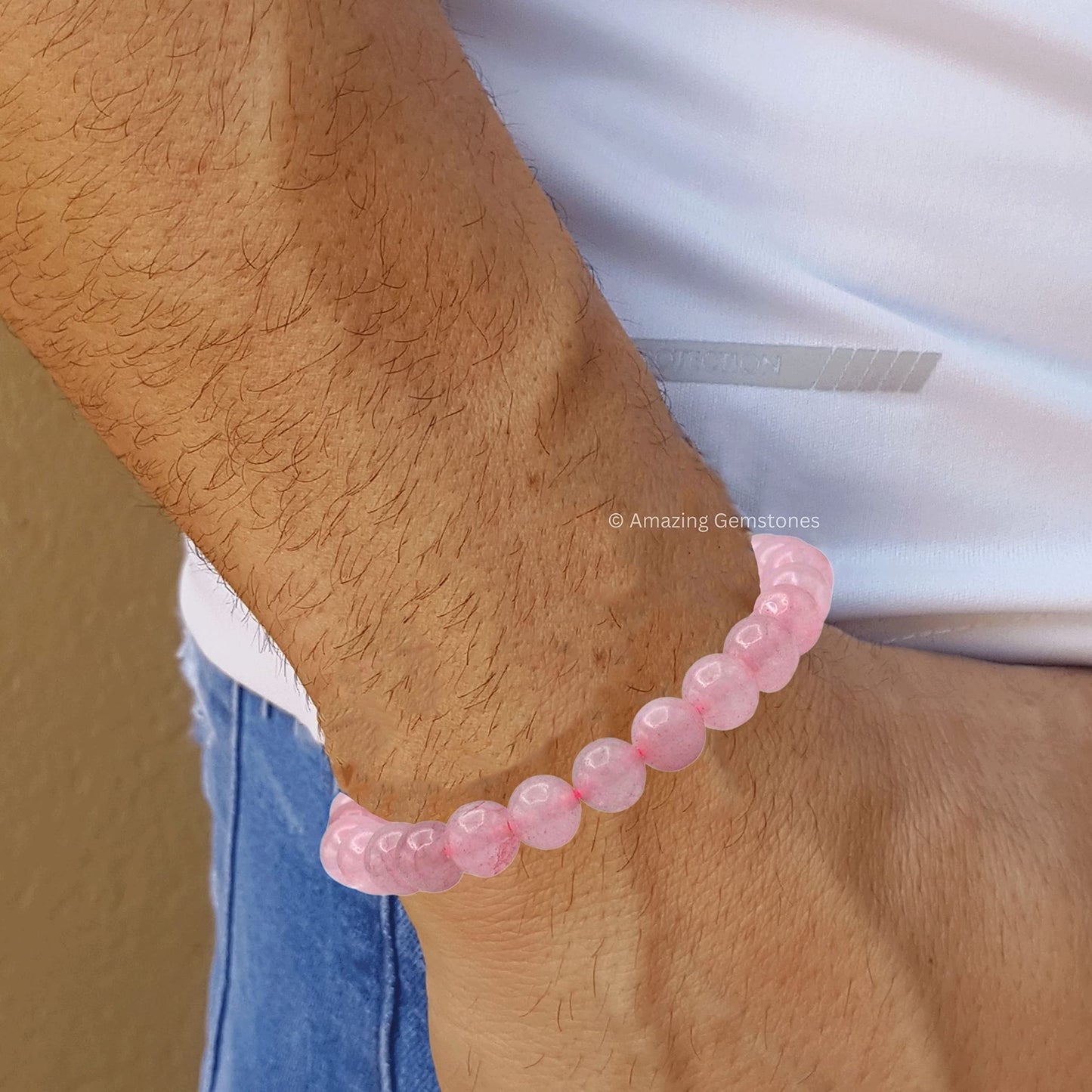 Amazing Gemstone Rose Quartz Bracelet, Gifts For Men & Women - Protection Healing Crystal Bracelet - 8mm Gemstone Beaded Adjustable Bracelet, Pulseras Para Hombres Mujer Stocking Stuffers