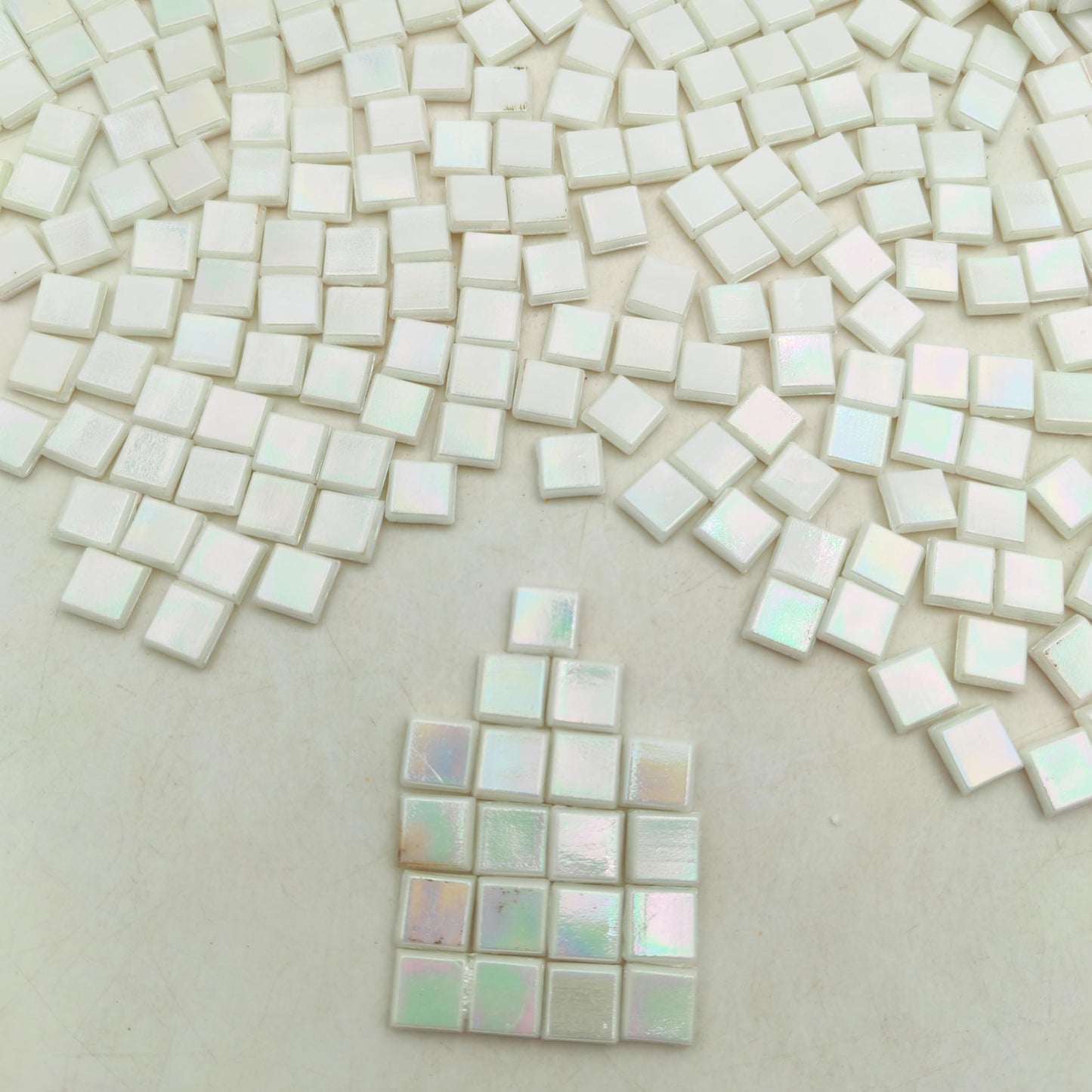 500g/1.1LB Iridescent Ice Jade Glass Mosaic Tiles, 560 Pieces, 2/5 Inch Square Stained Mosaic Tiles for DIY Crafts, Home/Outdoor Mosaic Decoration (White-IB11)