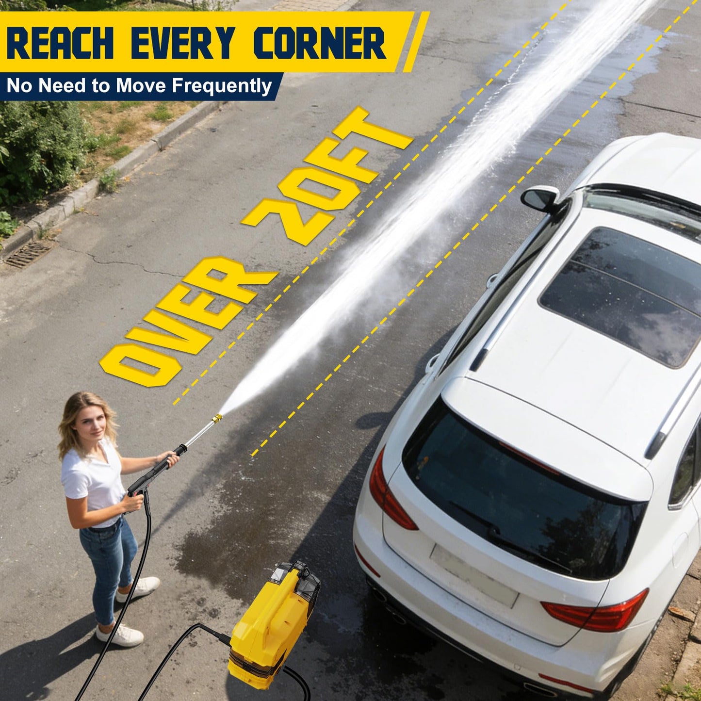 Cordless Pressure Washer Battery Powered Compatible for Dewalt 20V/60V Battery, 1015 PSI Brushless Power Washer with 4 Nozzles & Built-in Storage, for Car, Patio, Driveway, Wall Cleaning(Tool Only)