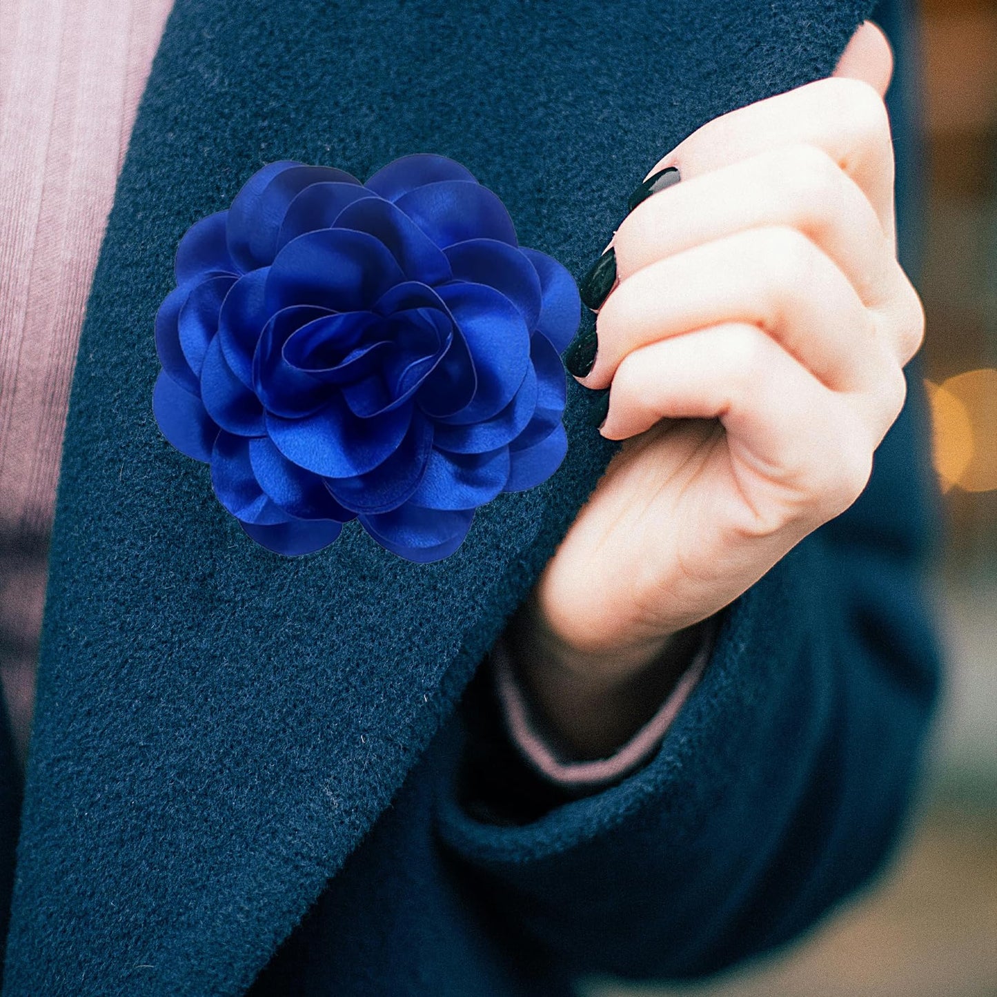 ZZ ZINFANDEL 19mm Extra Large Rose Flower Brooches Lapel Pins Dainty Satin Fabric Brooches Big Camellia Flower Brooch Pin for Women Wedding Part Dance Clothes Accessories Jewelry Gifts (Dark Blue)