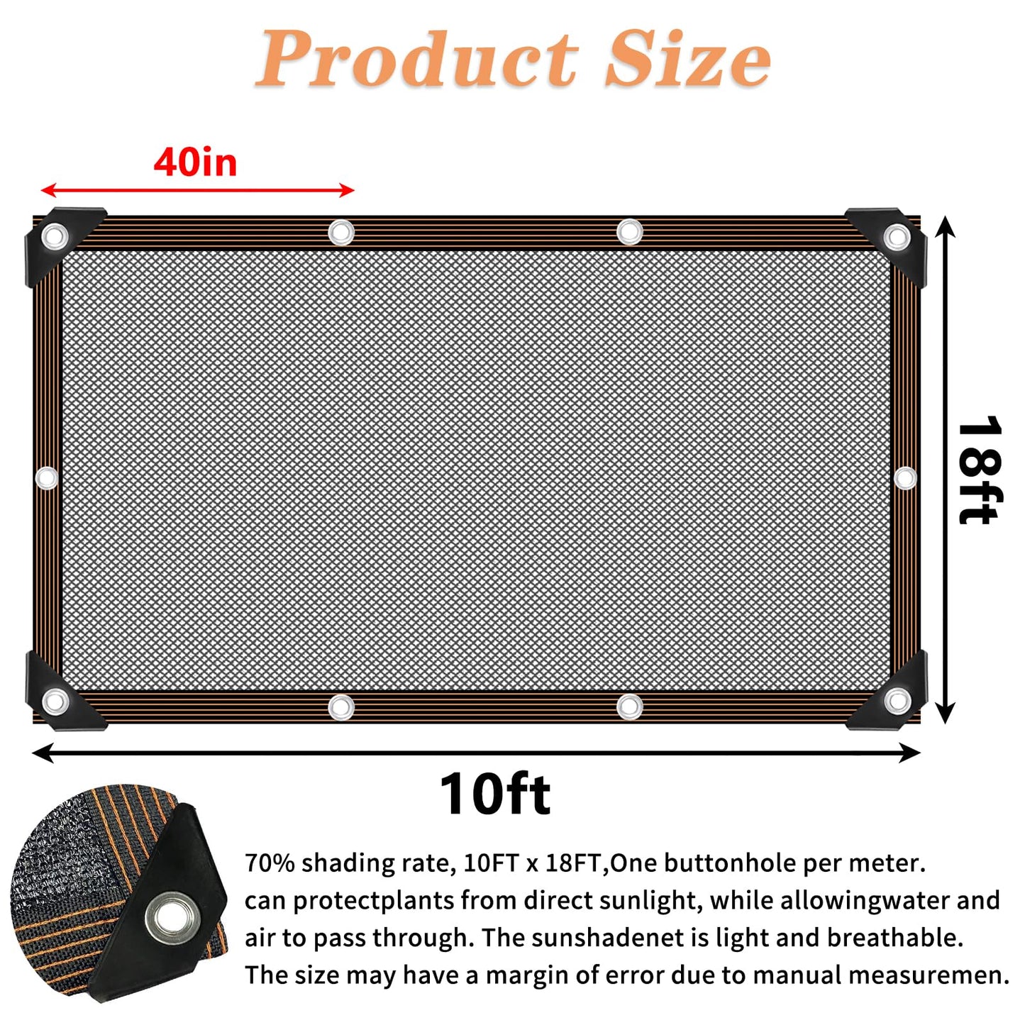QLOFEI 60-70% Shade Cloth with Grommets, Sunblock Shade Sail Mesh Tarp for Plant Greenhouse, Easy to Hang Shade Cloth for Patio Kennel Chicken Coop Lawn Garden Shade Neting Cover, 10x15 FT