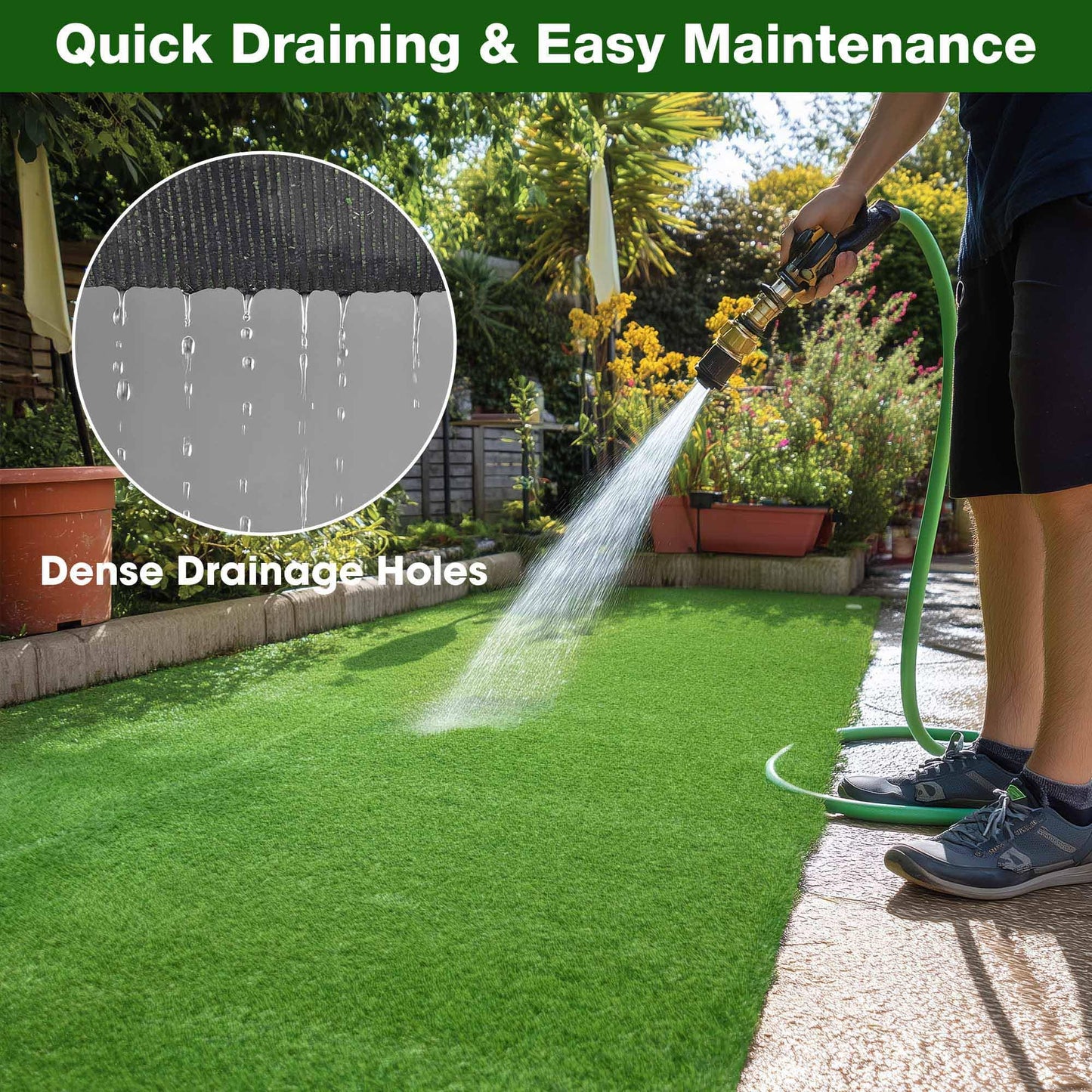 Yescom Artificial Grass Turf Synthetic Turf Fake Lawn with Drainage Holes for Pet Dog Potty Backyard Outdoor 50'x3'x4PCS(600 Sq.Ft) 1.38" Pile Height