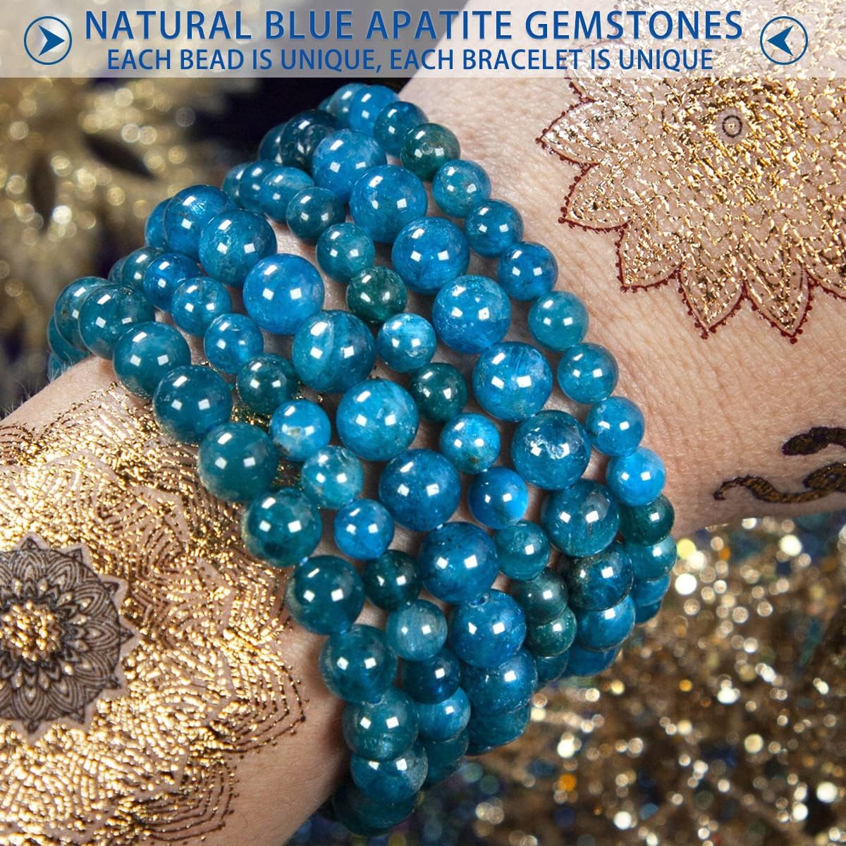 TaHLga Valentines Day Gifts for Kids Girls, Blue Apatite Bracelet for Women Men | 6mm Round Beads | Fits for 6.5-7 inch Wrist Size | 3A Grade Root Chakra Crystal | Nice Gift for Friends and Familys