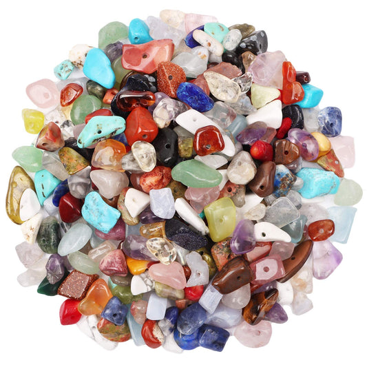 500 pcs Natural Chip Stone Beads Multicolor 5 mm to 8 mm Irregular Gemstone Healing Crystal Loose Rocks Bead Hole Drilled DIY for Bracelet Necklace Earrings Jewelry Making Craft