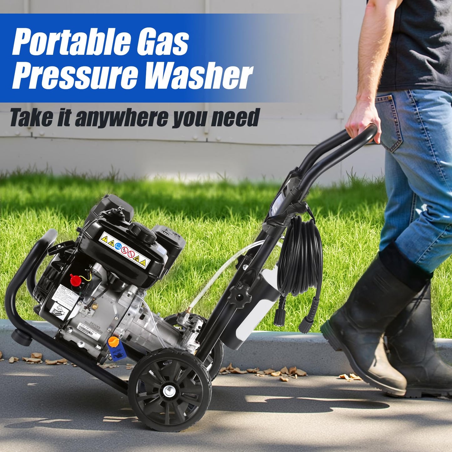 Gas Pressure Washer, 3500 PSI and 2.3 GPM High Pressure Cleaning Machine with 4 Quick Connect Nozzles & Foam Cannon, Portable Pressure Washer for Cars, Fences, Driveways, Patios, Home Cleaning