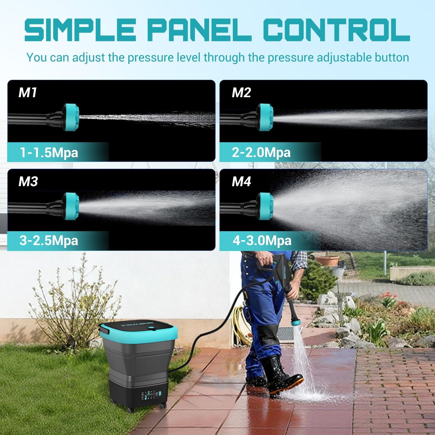 750PSI Portable Pressure Washer Cordless, 4.5Gal Tank, 4 Adjustable Pressure Electric Power Washer with 2x5.0Ah Battery & Quick Charger, 5-in-1 Nozzle, 10FT Hose, Power Cleaning for Car Washing, Patio