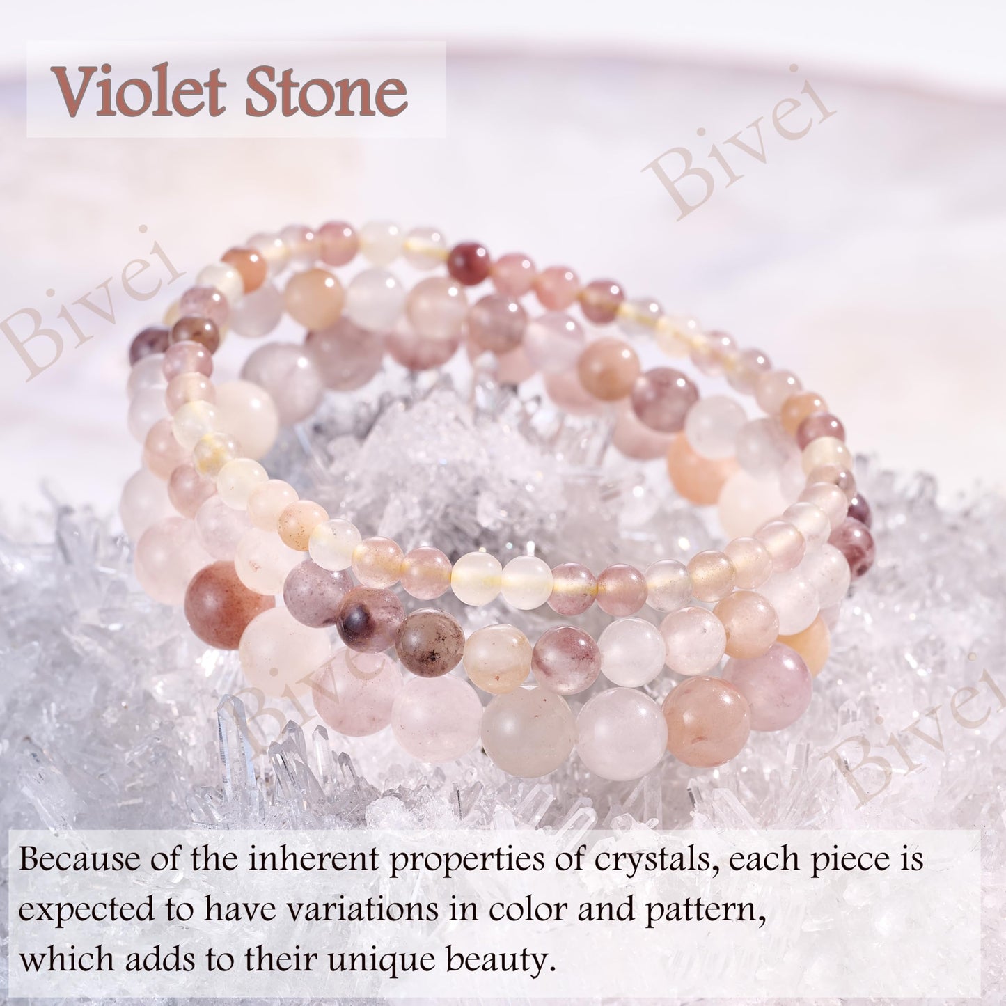Bivei Violet Stone-Deep Peace-6mm Beaded Bracelets for Women Handmade Semi Precious Natural Stone Stretch Elastic Jewelry for Women Yoga Protection Gifts