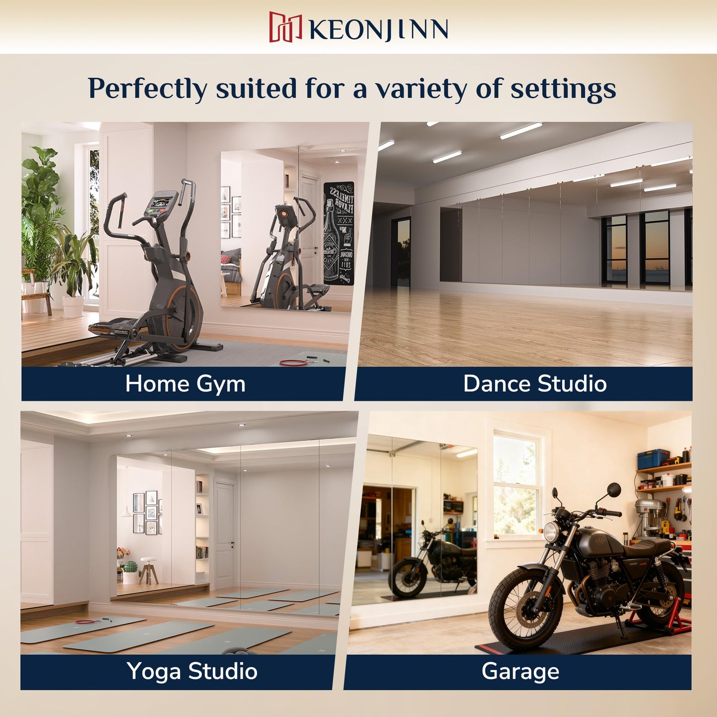Keonjinn Home Gym Mirror, 65" x 24" - 2PCS Workout Mirrors for Home Gym, Frameless Tempered Glass, Full Body Wall Mirrors for Fitness Exercise, Yoga Room, Dance Studio, Bedroom, Garage