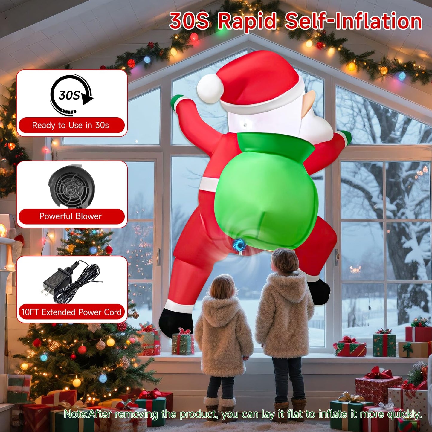 3 FT Christmas Inflatables Outdoor Decorations, Funny Cute Hanging Santa Claus with Gift Bag, Build-in LED Lights, Blow Up Xmas Decor for Indoor Yard Outside Fall Vacation Holiday Party Lawn