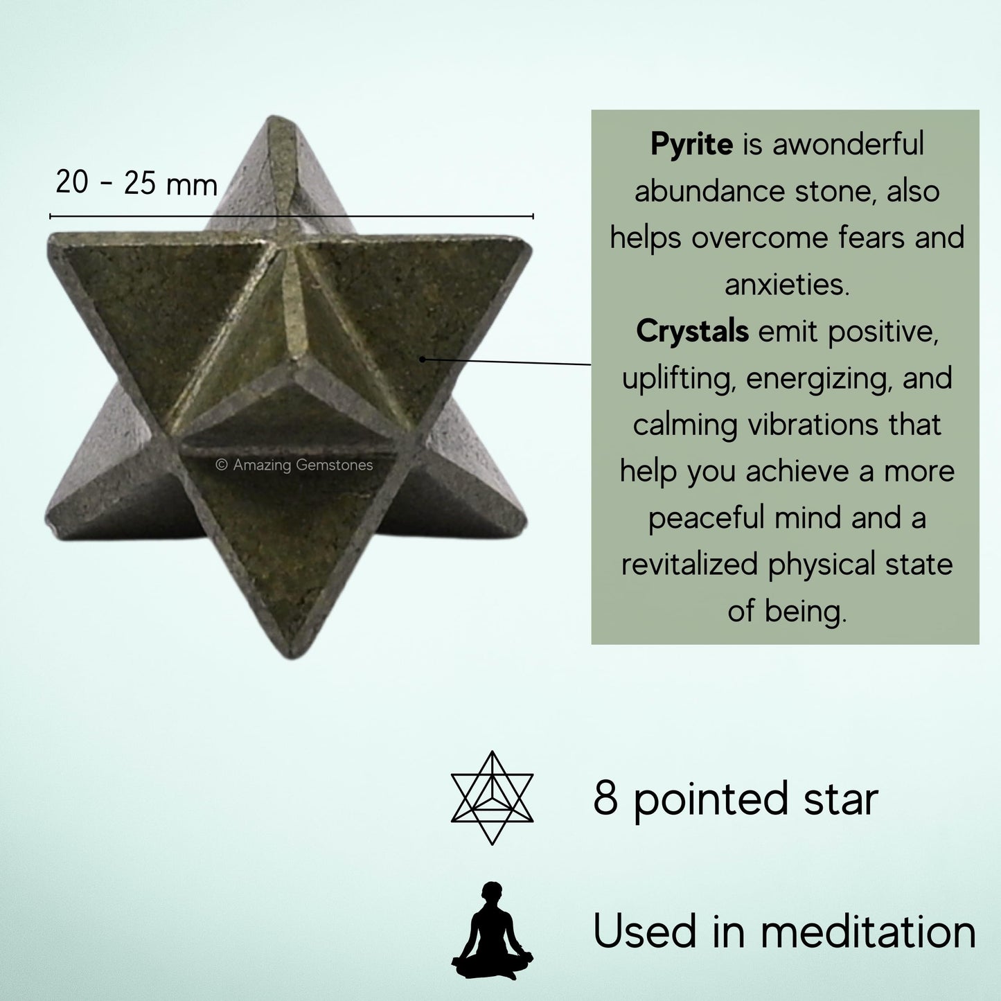 Amazing Gemstone Pyrite Merkaba Crystal - 1 Inches Metaphysical Merkaba Star for Meditation - Energetic Tetrahedron Crystal and Healing Stones for Spiritual Growth and Healing (20-25mm)