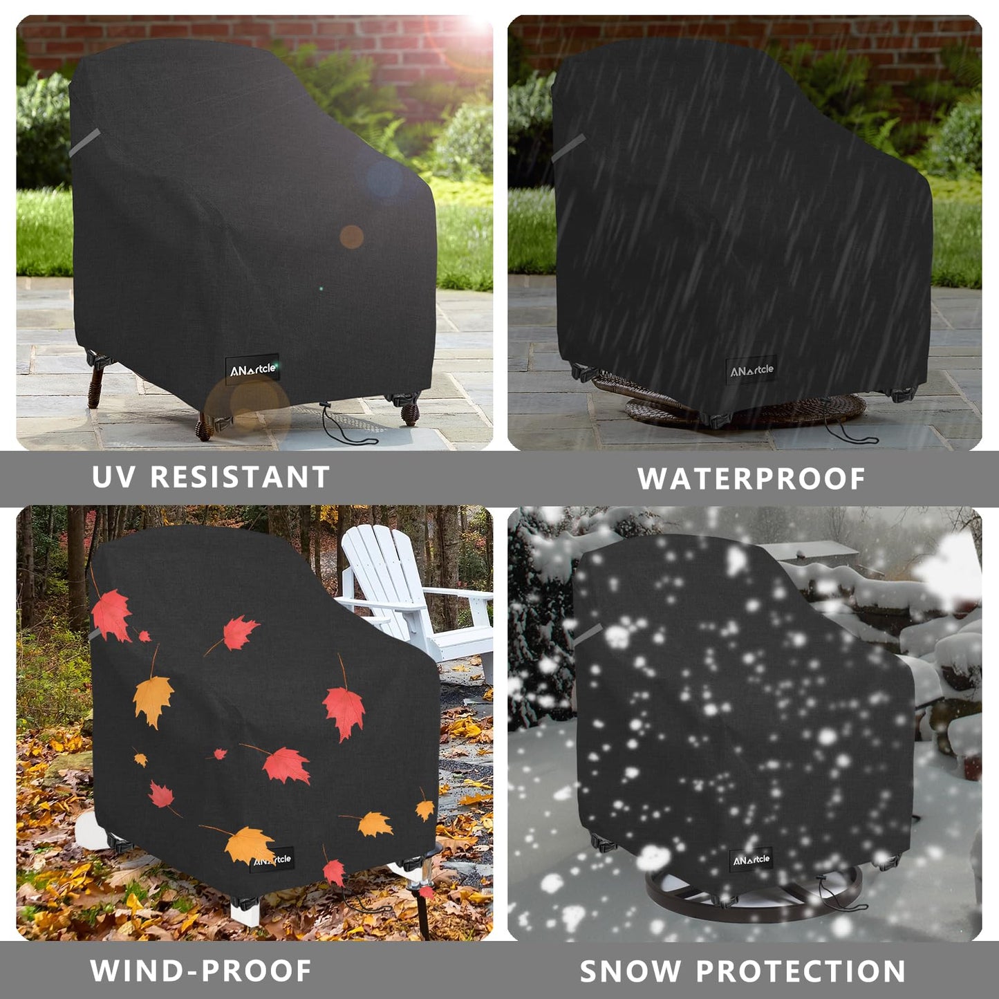 ANartcle Swivel Patio Chair Covers 2 Pack,Waterproof Heavy Duty Outdoor Chair Covers,Patio Swivel Chair Covers for Outdoor Furniture (30 W x 34 D x 38.5 H inches) Black.