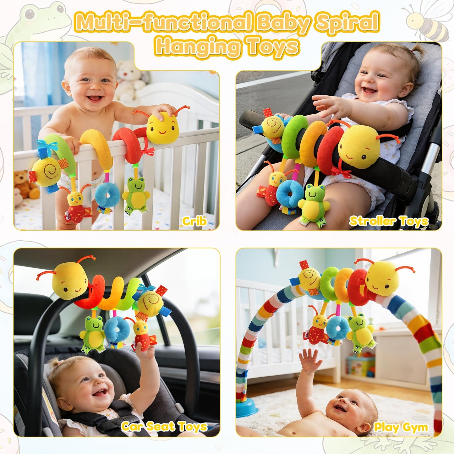 FPVERA Car Seat Toys for Babies 0-6 Months, Hanging Carseat Toys for Infants 0-12 Months, Spiral Plush Caterpillar Sensory Stroller Toy with Rattles for Baby Essentials Newborn Boy Girl Shower Gifts