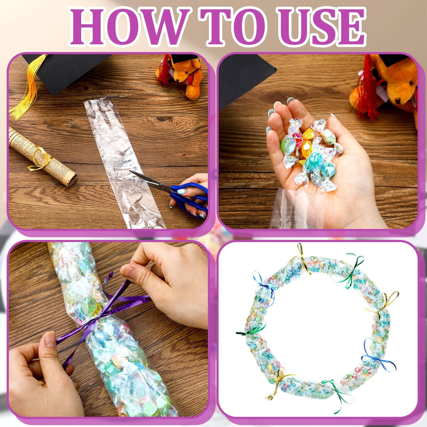 Ribbonlic 2 Roll 2026 Graduation Candy Lei Poly Tubing 2.8 Inch x 312 ft Clear Graduation Candy Lei Making Kit Clear Poly Tubing for DIY Grad Wreaths Snacks Hawaiian Party Wedding Supplies