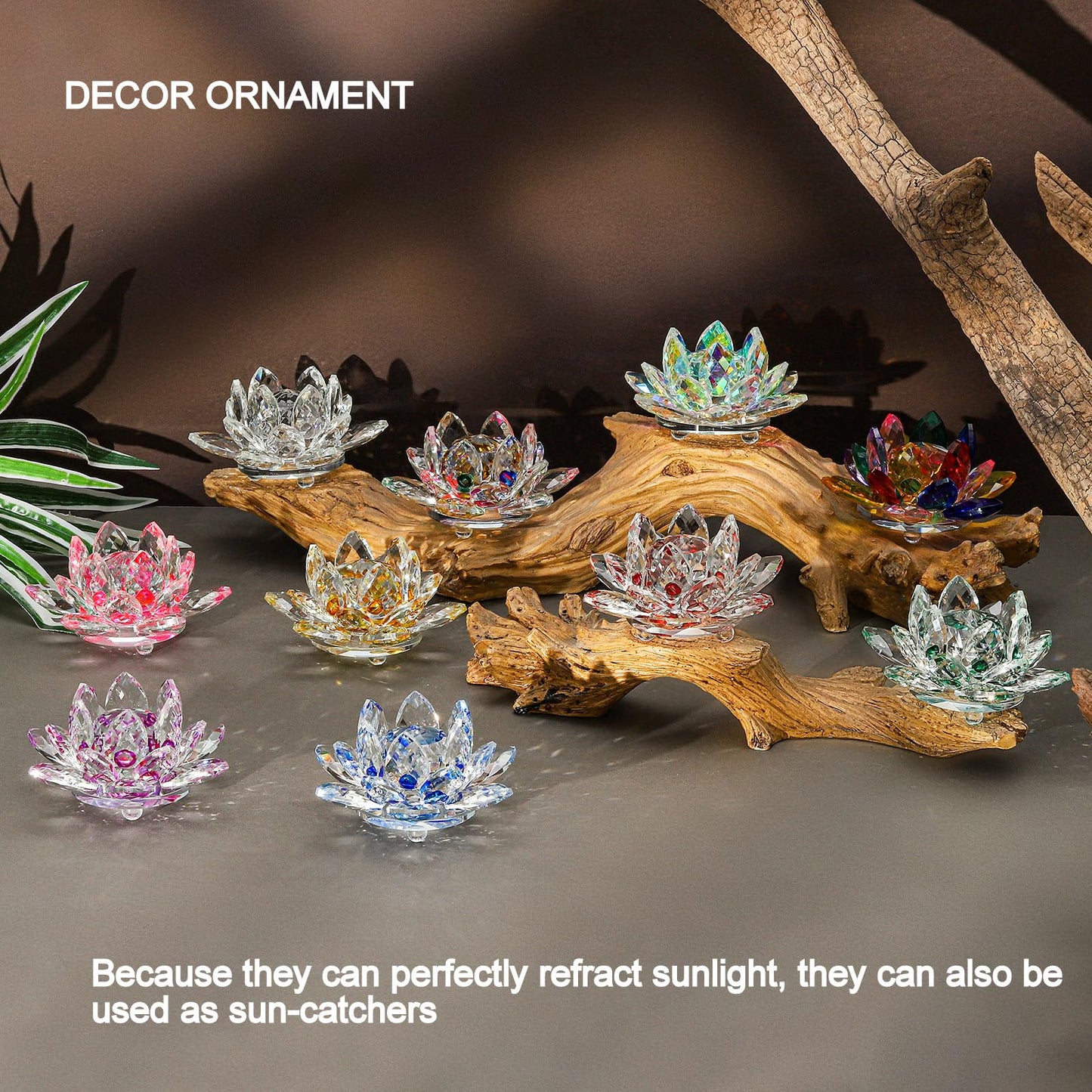 Sparkle Crystal Lotus Flower - 4'' Hue Reflection Clear Crystal Lotus for Feng Shui Home Decor Sun Catcher Ornaments or Paper Weight with Gift Box (100MM) Transparent Golden