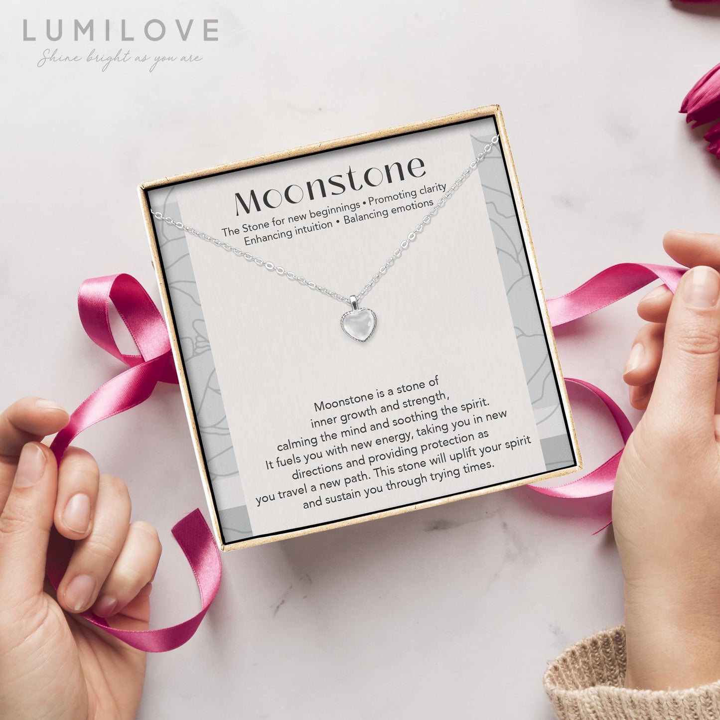 LUMILOVE New Beginning Moonstone Sterling Silver Necklace for Women, New Beginning Gifts for Women, New Job Gift, Divorce Gifts for Women, Graduation Christmas Gift, Minimalist Moonstone Jewelry